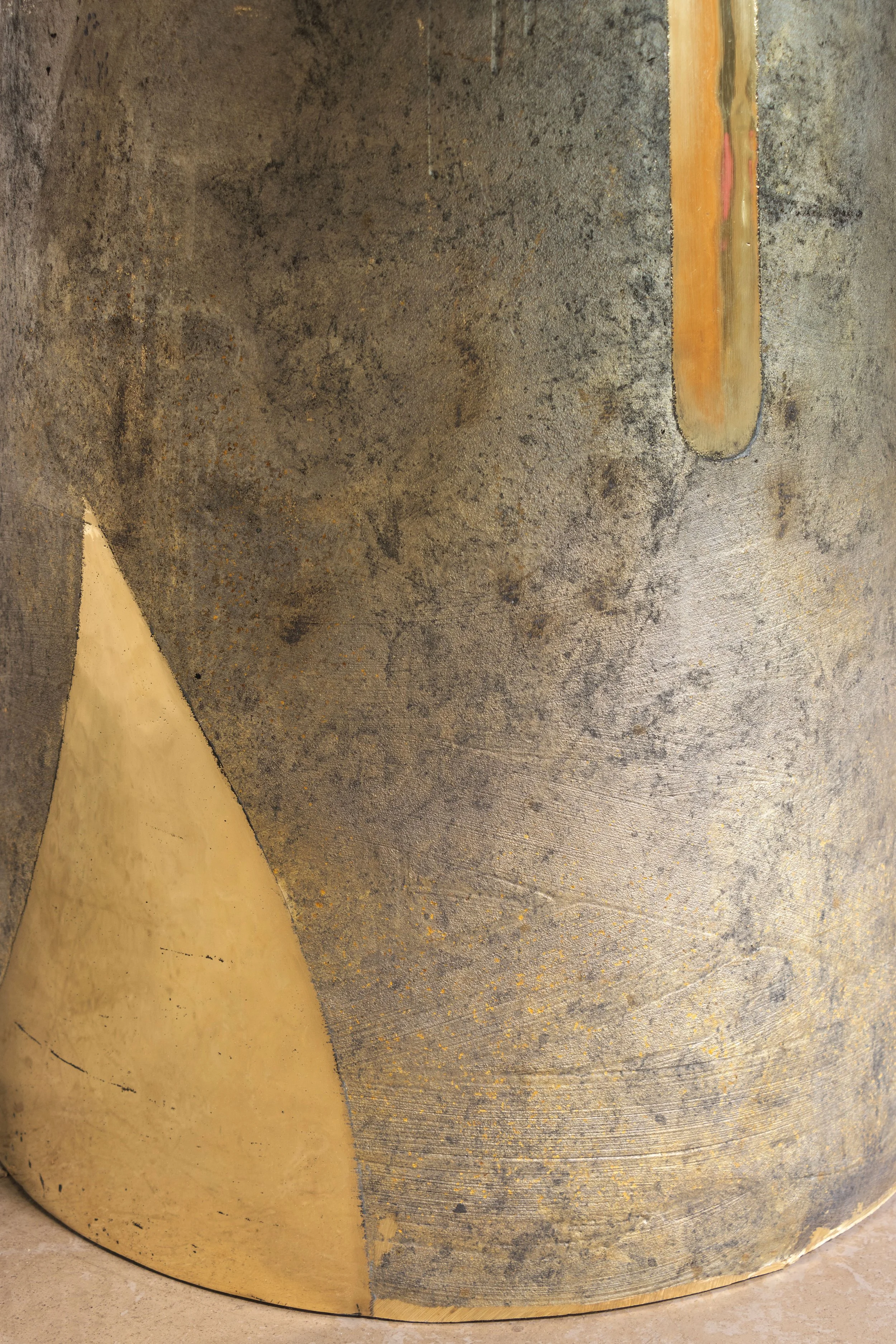 Benino Mosaico 59 Bronze Parchment and Torched Metal Cast Bronze Pedestal Dining Table by Costantini 12.jpg