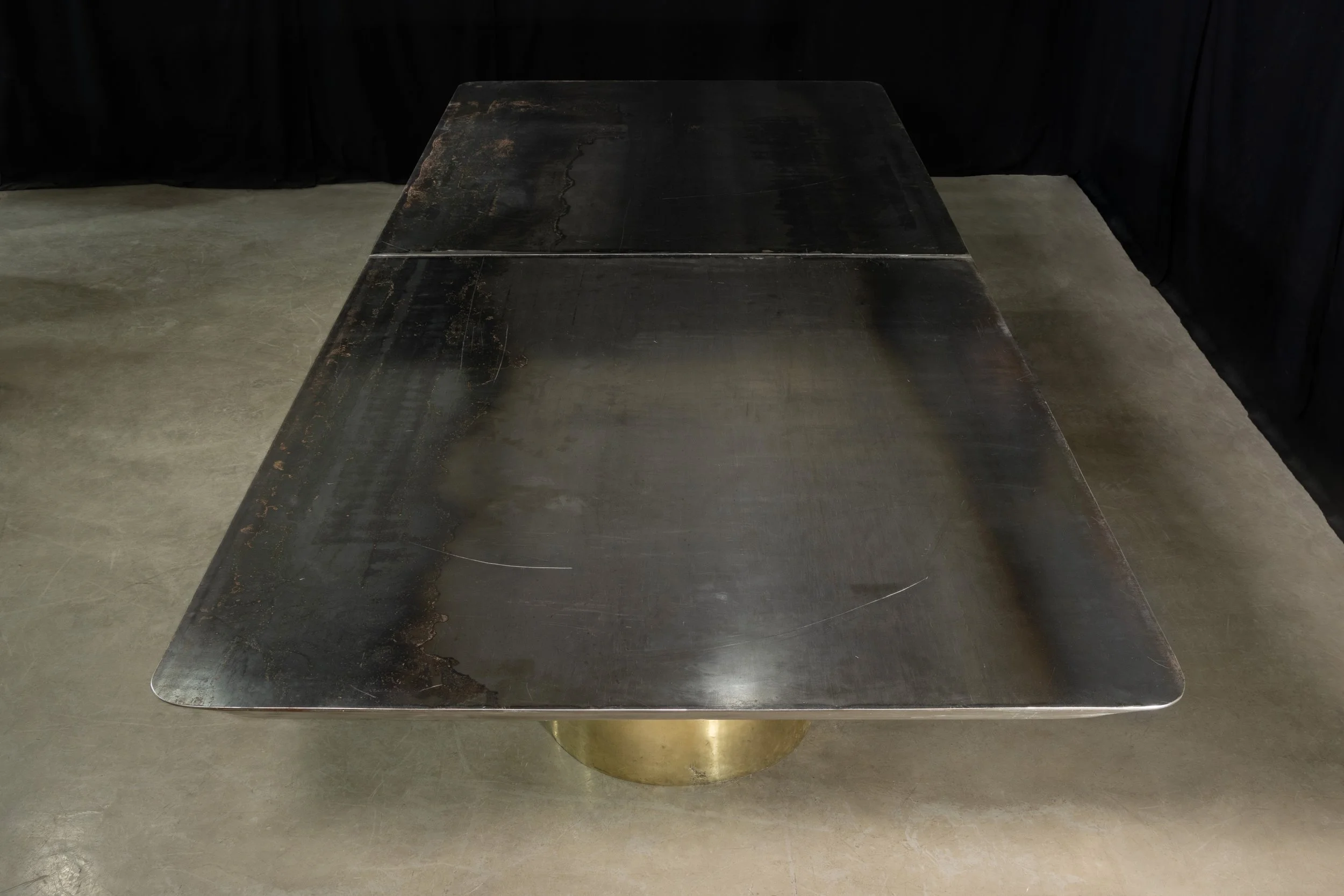 Benone Twin Pedestal Cast Bronze and Steel Dining Table by Costantini 05.jpg