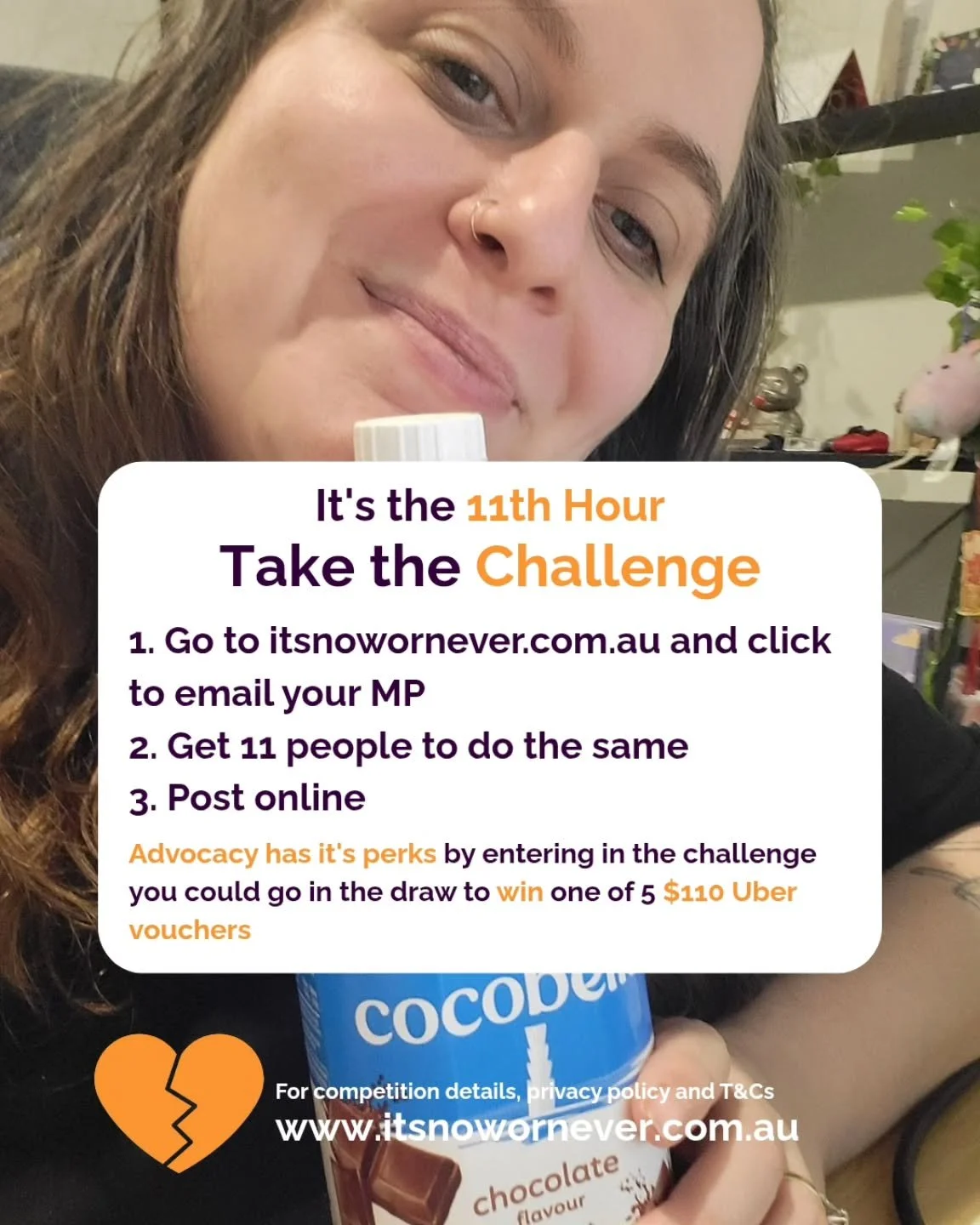 advocacy has its perks

www.itsnowornever.com.au 🔥

(This competition is not affiliated with instagram, meta or uber)