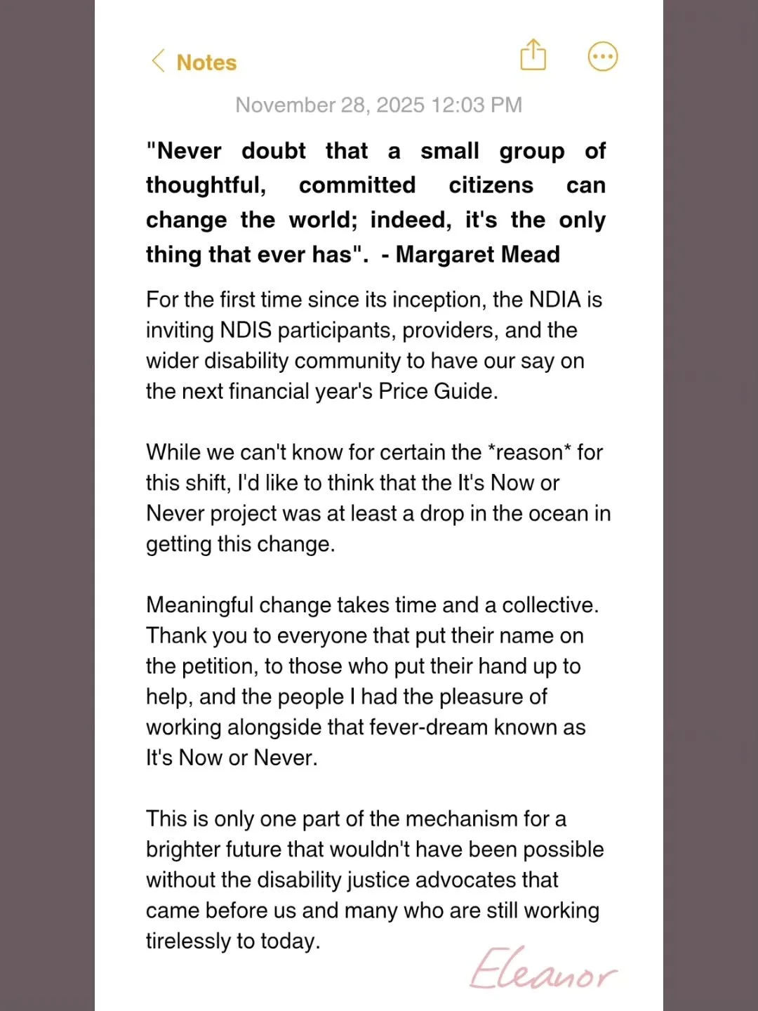 It's been 4 months since 70,000+ of us rallied against the NDIS Price Guide. 

And while we didn't see the results we wanted, our voices have made a difference. 

Have your say for next year's Price Guide - link in bio