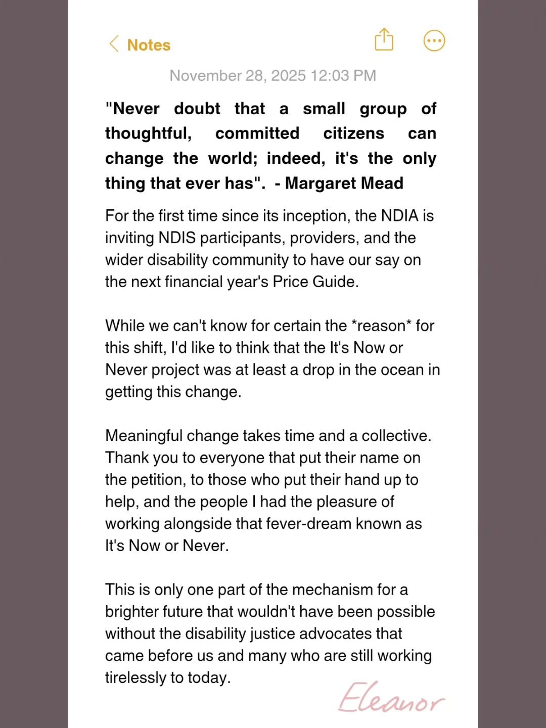 It's been 4 months since 70,000+ of us rallied against the NDIS Price Guide. 

And while we didn't see the results we wanted, our voices have made a difference. 

Have your say for next year's Price Guide - link in bio