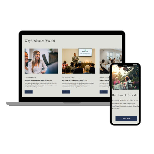 Laptop and smartphone screens displaying Undivided Wealth website