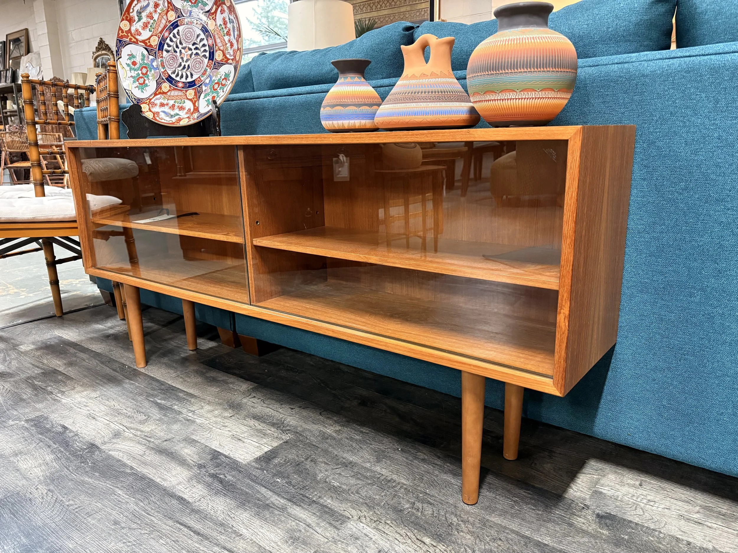 Teak MCM Glass Door Low Sideboard 27.5"h x 59.5"l  -  $1,200
