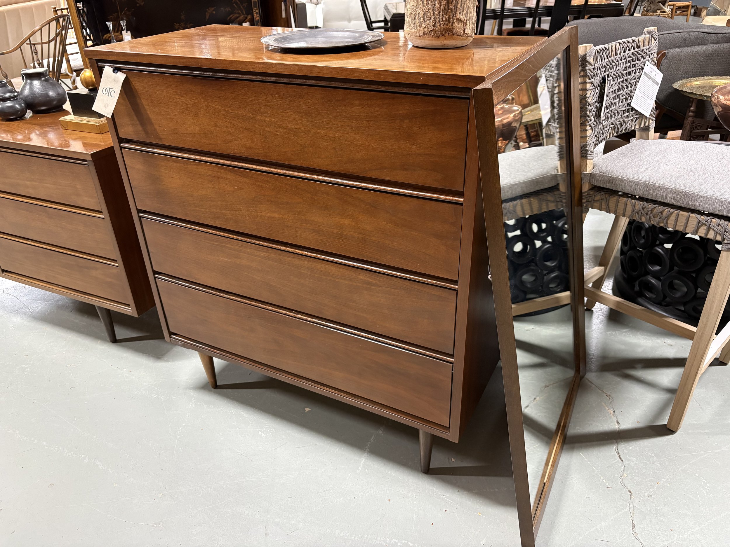Vintage MCM Ward Mahagony HighBoy Dresser w/ Wall Mount Mirror - $695