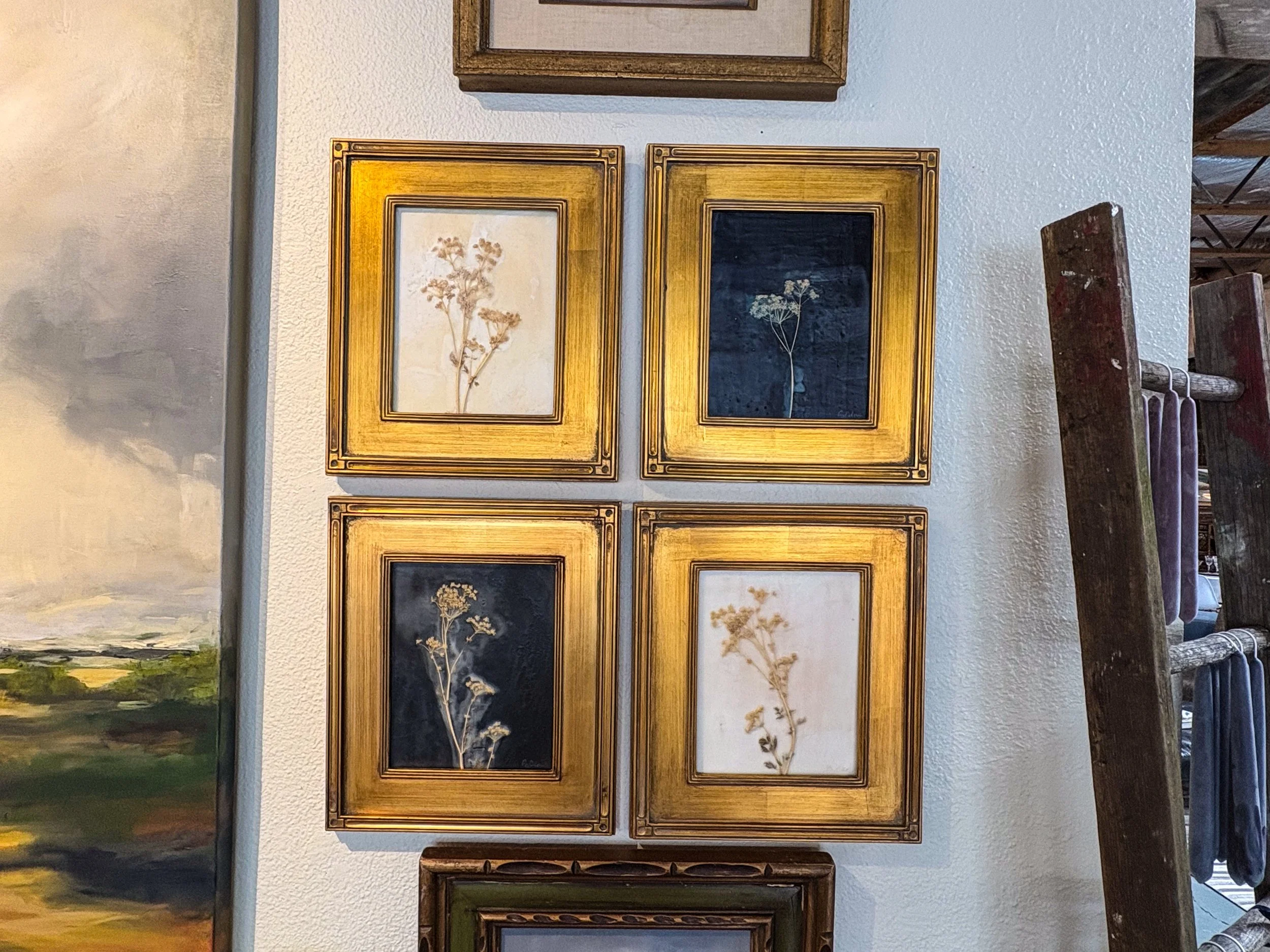 "Noir Botanicals" w/ Gilded Museum Frame by Liz Coleman / Encaustic Wax on Birchwood 10x8" - $585 ea.