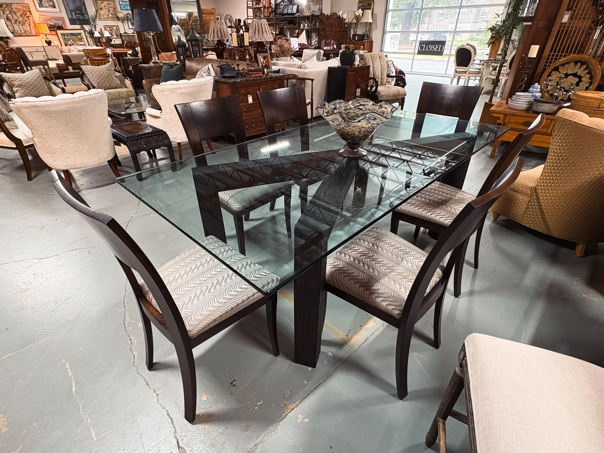 Glass Top Bamboo Table w/6 Chairs 84"l x 42"w  -  $3,600