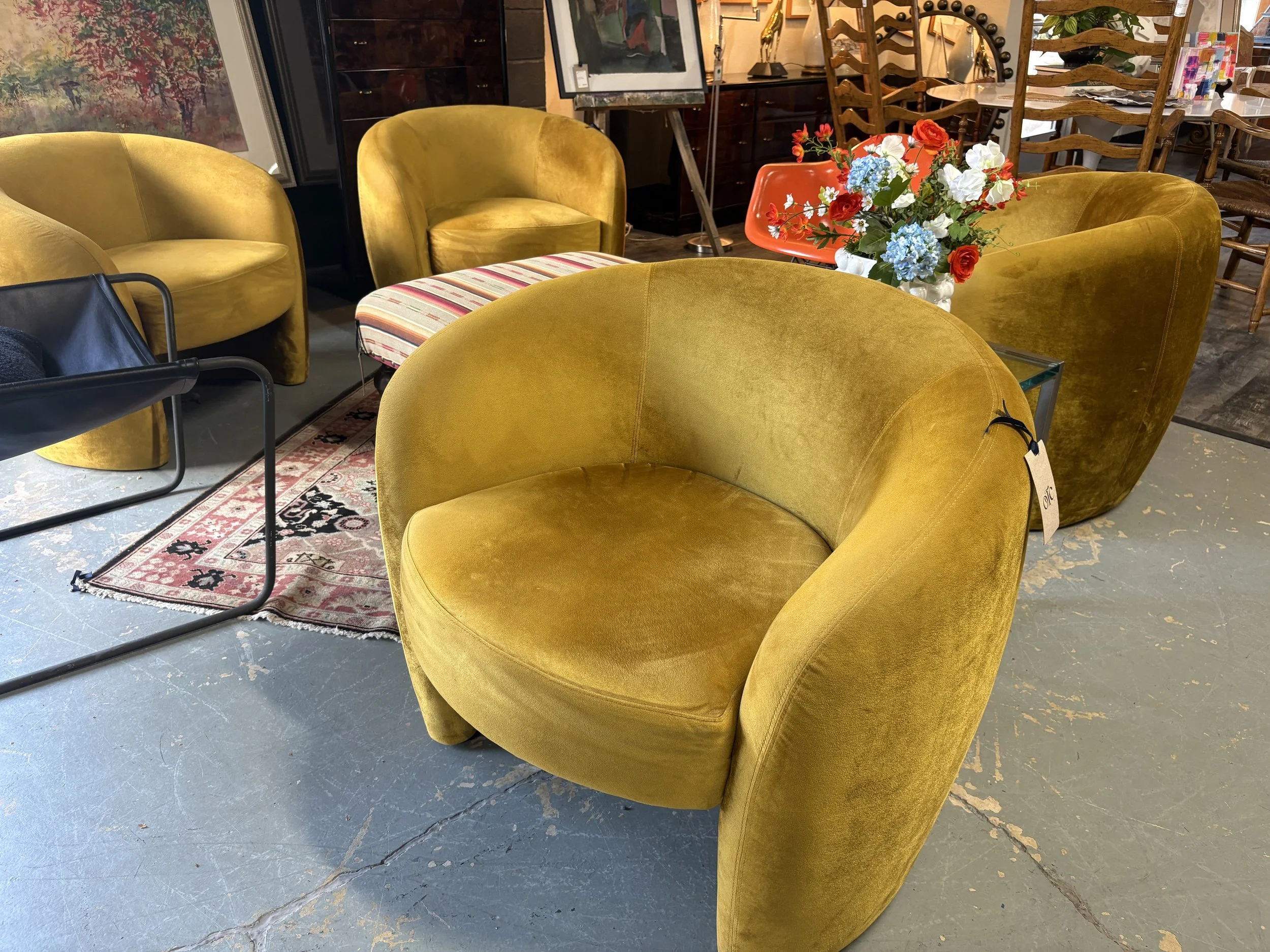 CB2 Velvet Barrel Chairs (Qty. 4) - $395 ea.