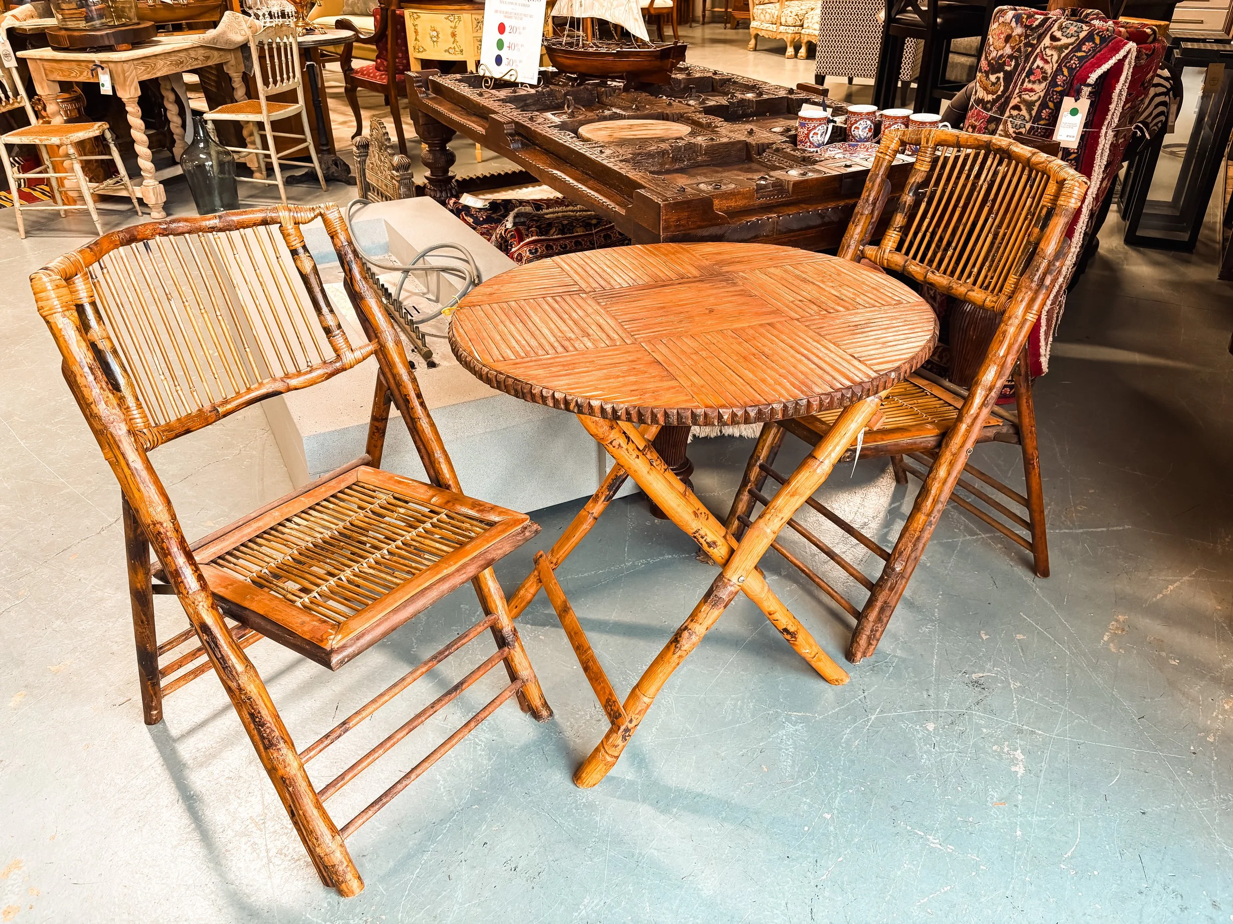 Vintage Tortoise Bamboo Bistro Set - $297
