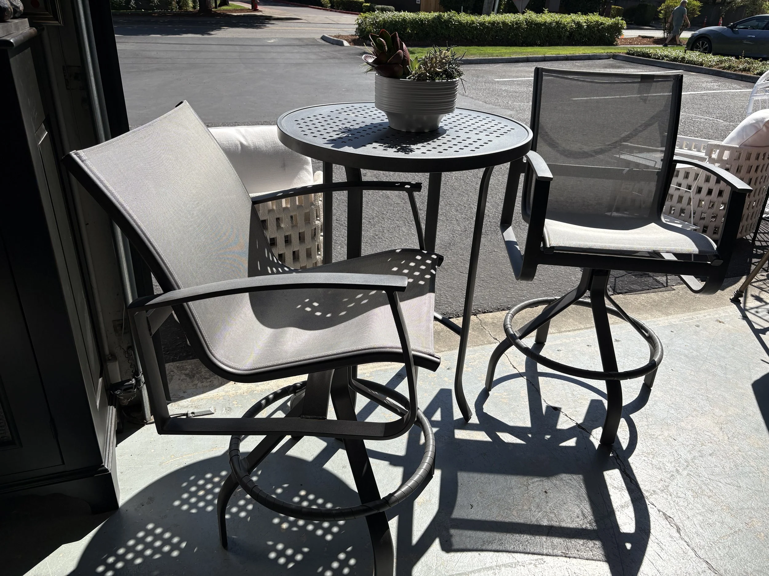 Tall Top Outdoor Tropitone Barstools and Table - $1,200