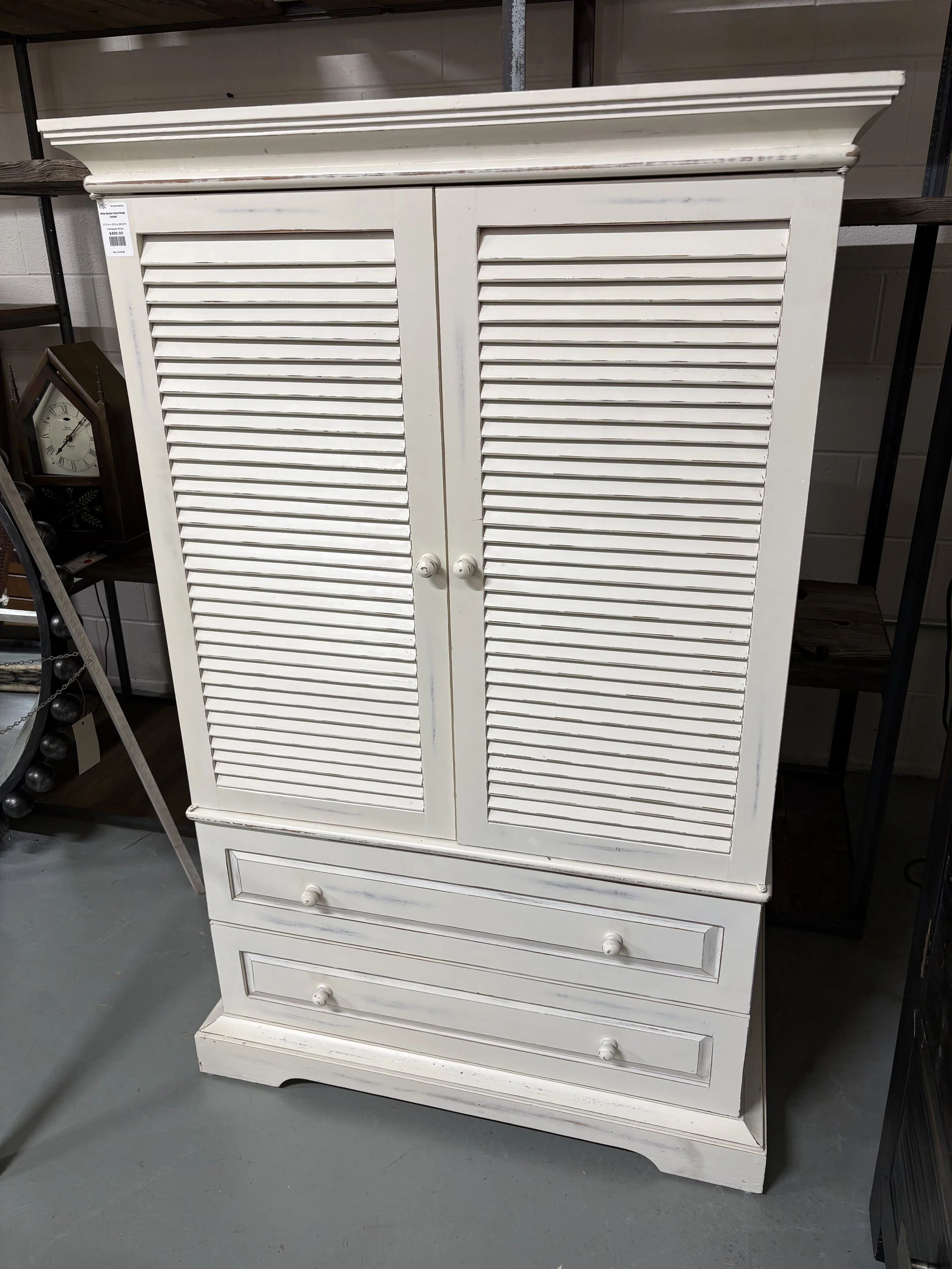 White Shutter Hutch/Media Cabinet - $400