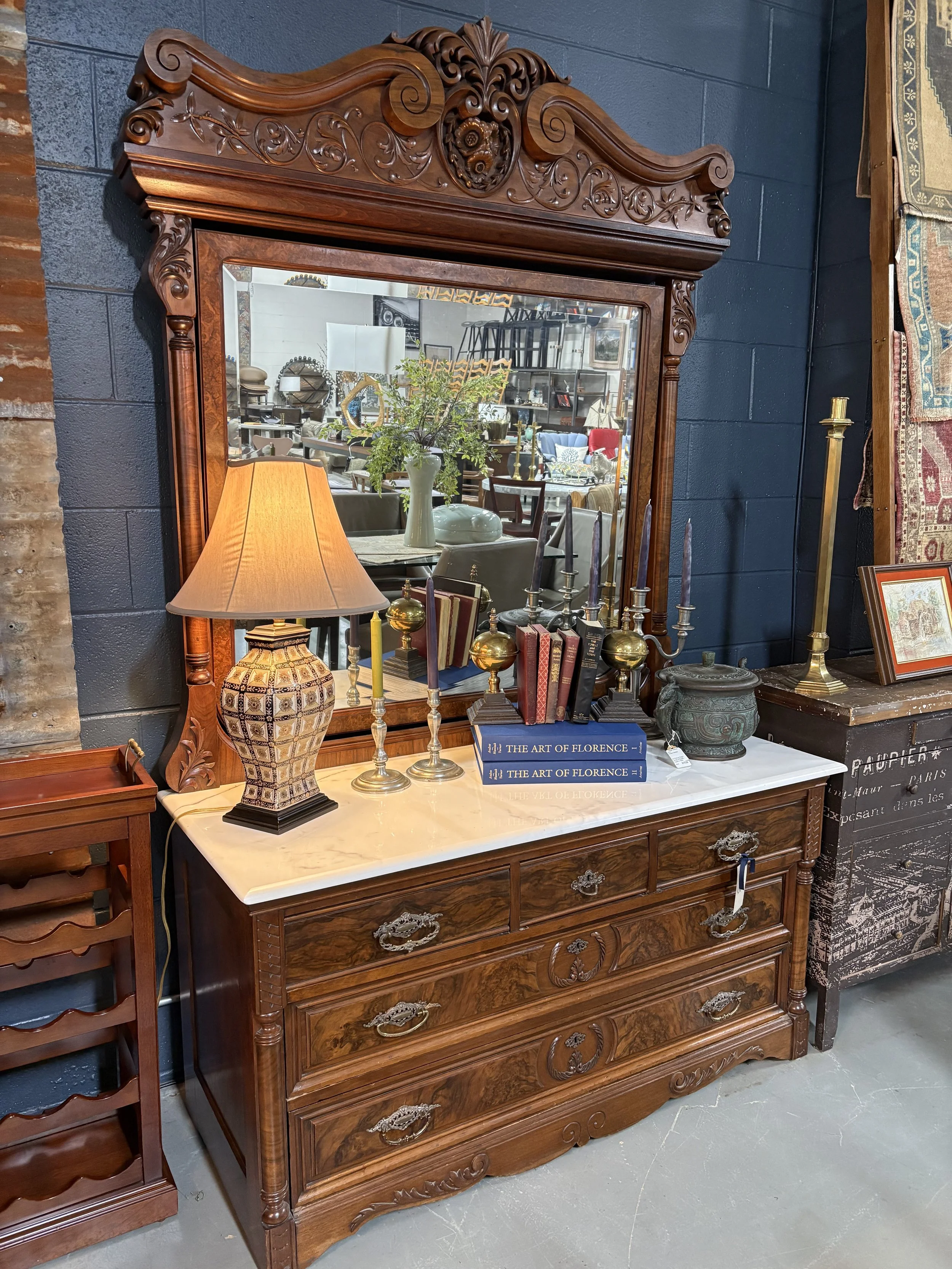 Antiq. Mahogany Marble Dresser w/ Mirror c.1870 - $1,500