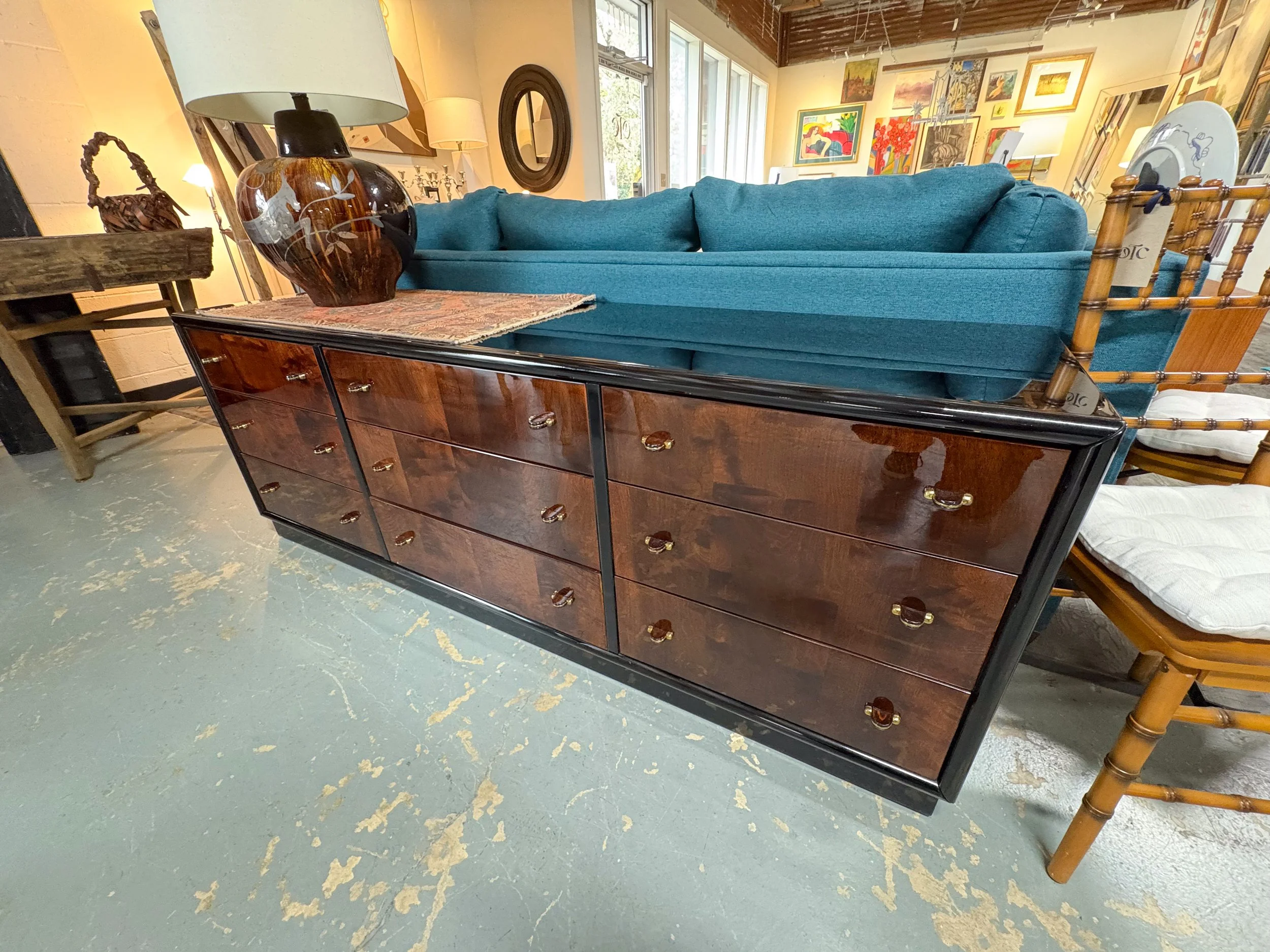 Myrtlewood Lowboy Dresser 28.5"h x 75.5"w  - $3,000