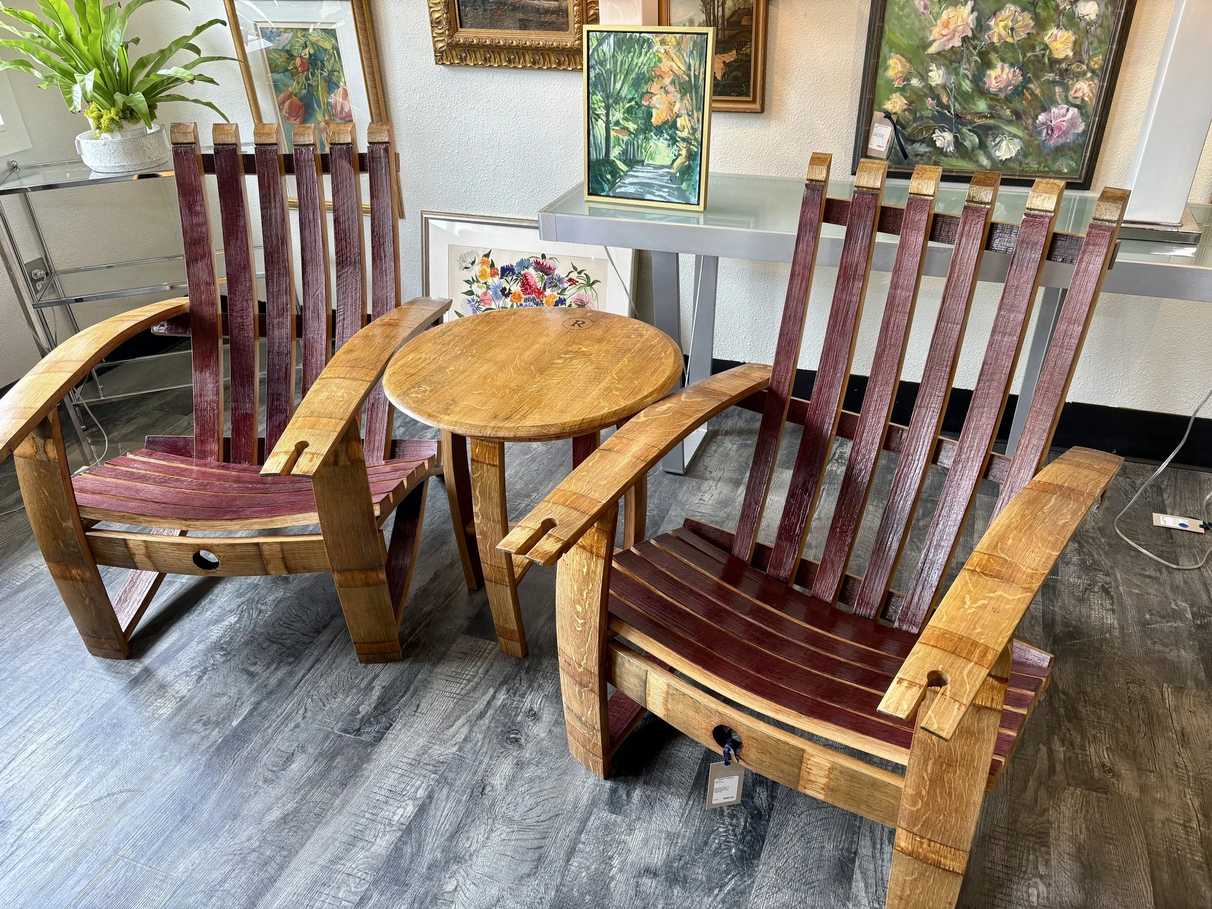 Handmade Adirondack Chairs + Table - $995