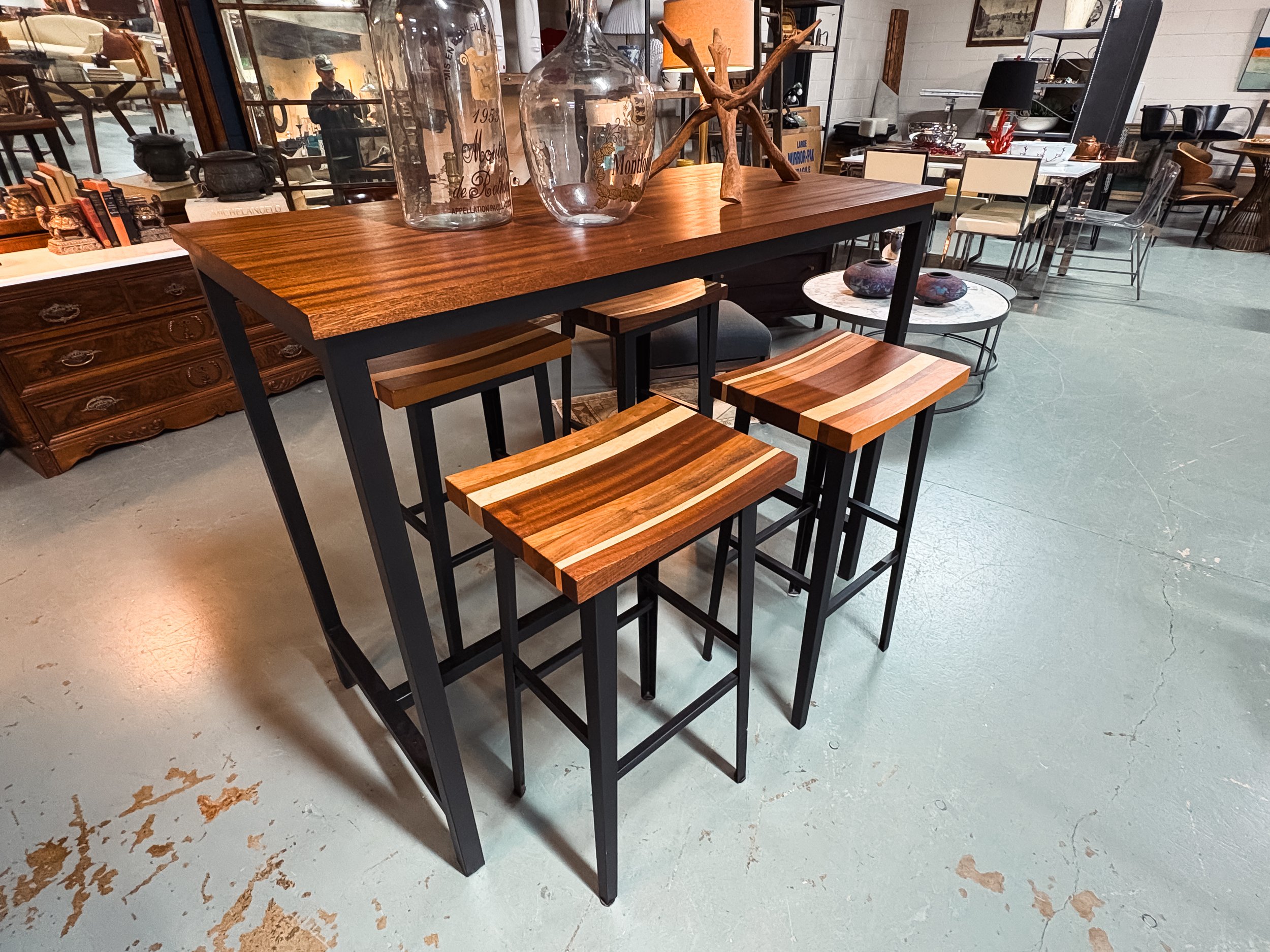 Custom Mahogany High Top Table w/ 4 Stools - $2,500