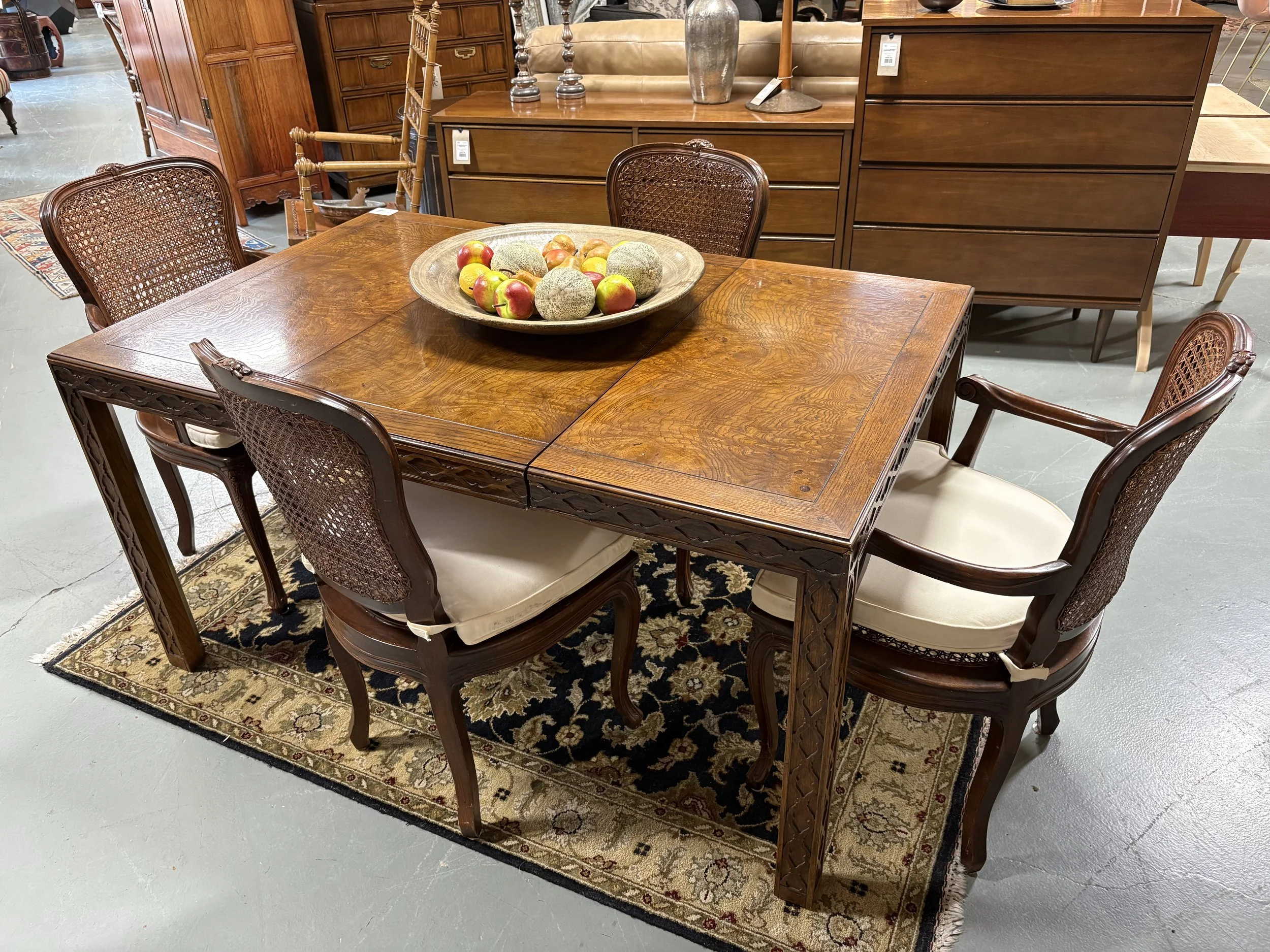 Vintage Game Table w/ 20" Leaf Extension -$1500 / Vintage Cane Seat Game Chairs - $500 (Set of 4)