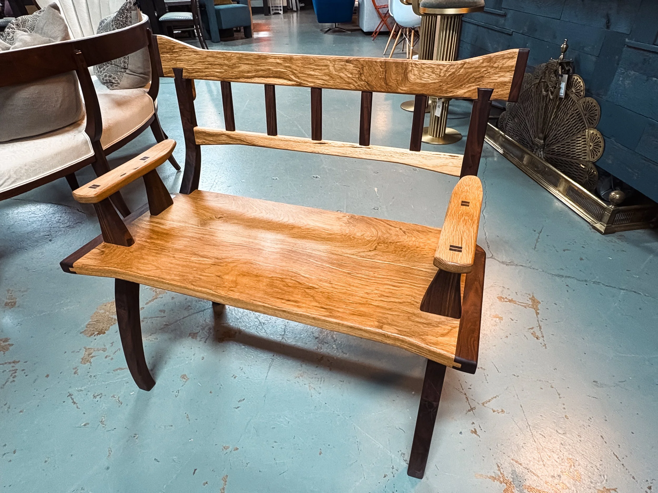 Walnut & White Oak Hand Crafted Bench by Chris Hughes 36" - $700
