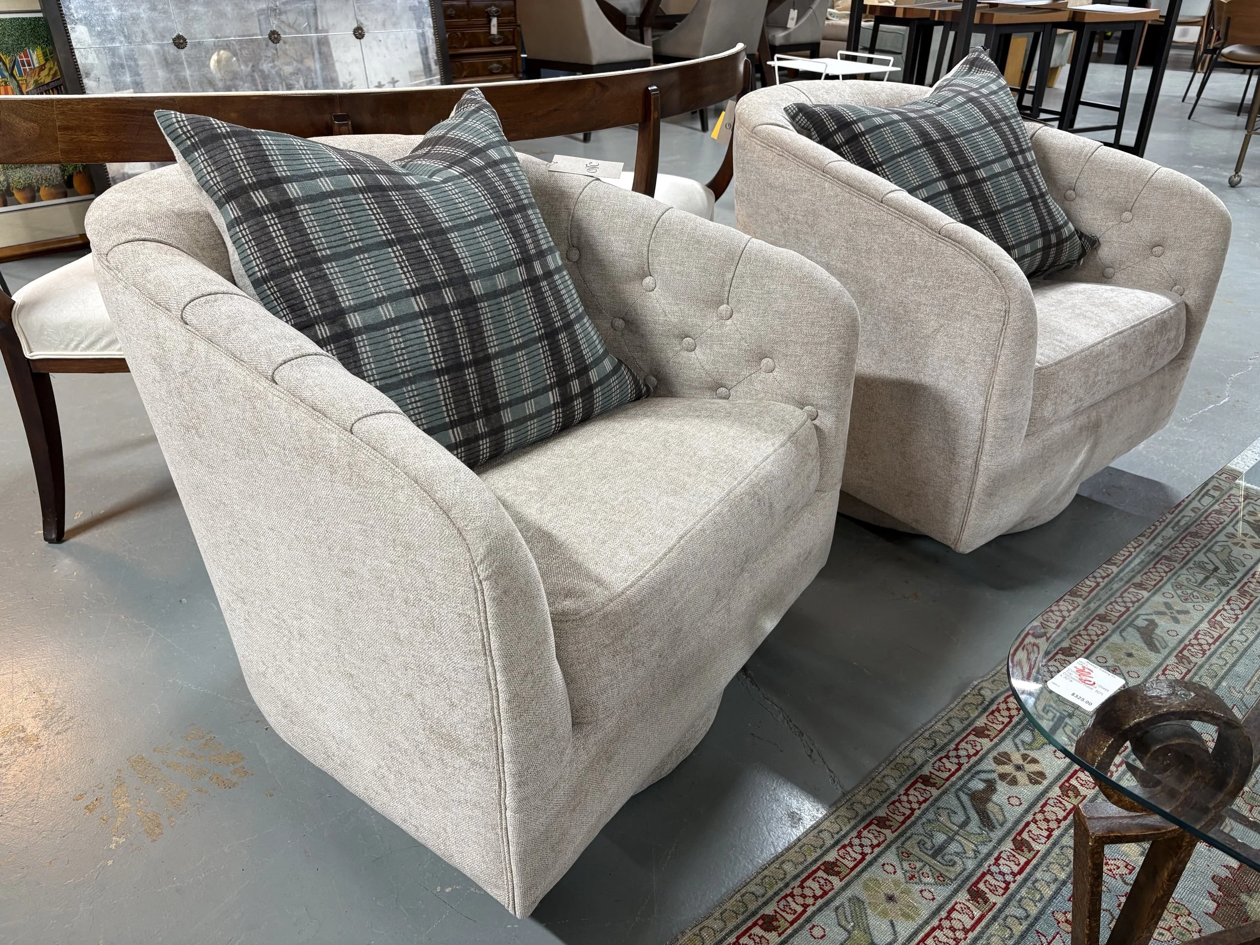 Chenille Tufted Swivel Chair - $425 ea.