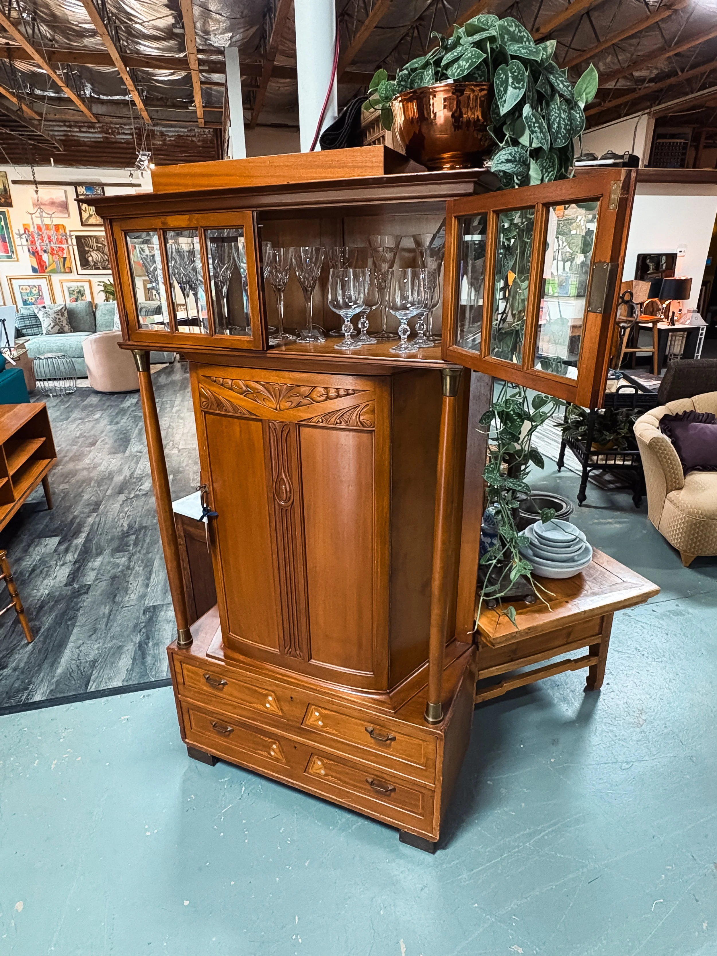 Antique Oak Washstand w/Glass Display - $475