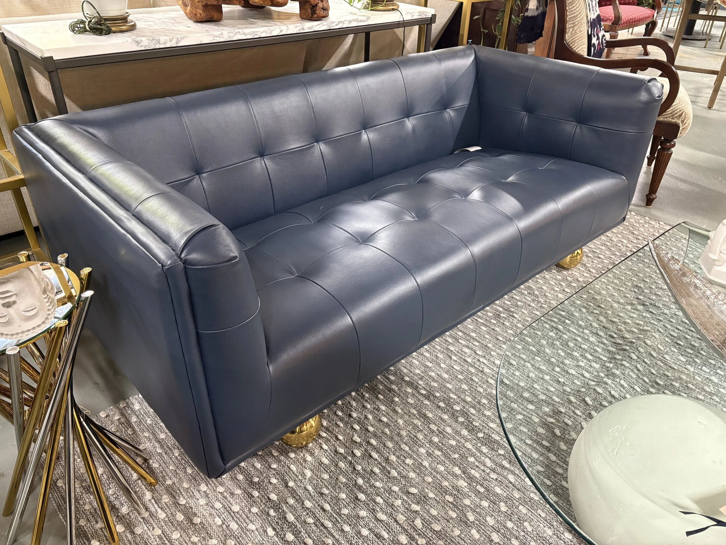 Jonathan Adler Leather Navy Sofa - $2100