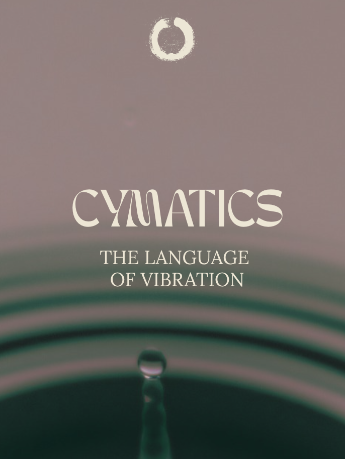 A book cover titled 'Cymatics: The Language of Vibration' with a background of a water droplet creating ripples.