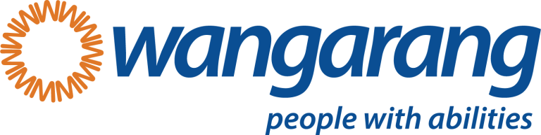 Wangaranga logo with a stylized orange sunburst and the text "wangaranga people with abilities" in blue.