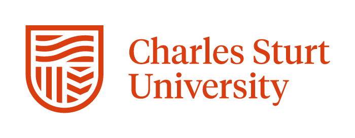 Charles Sturt University logo with an orange shield emblem and text.