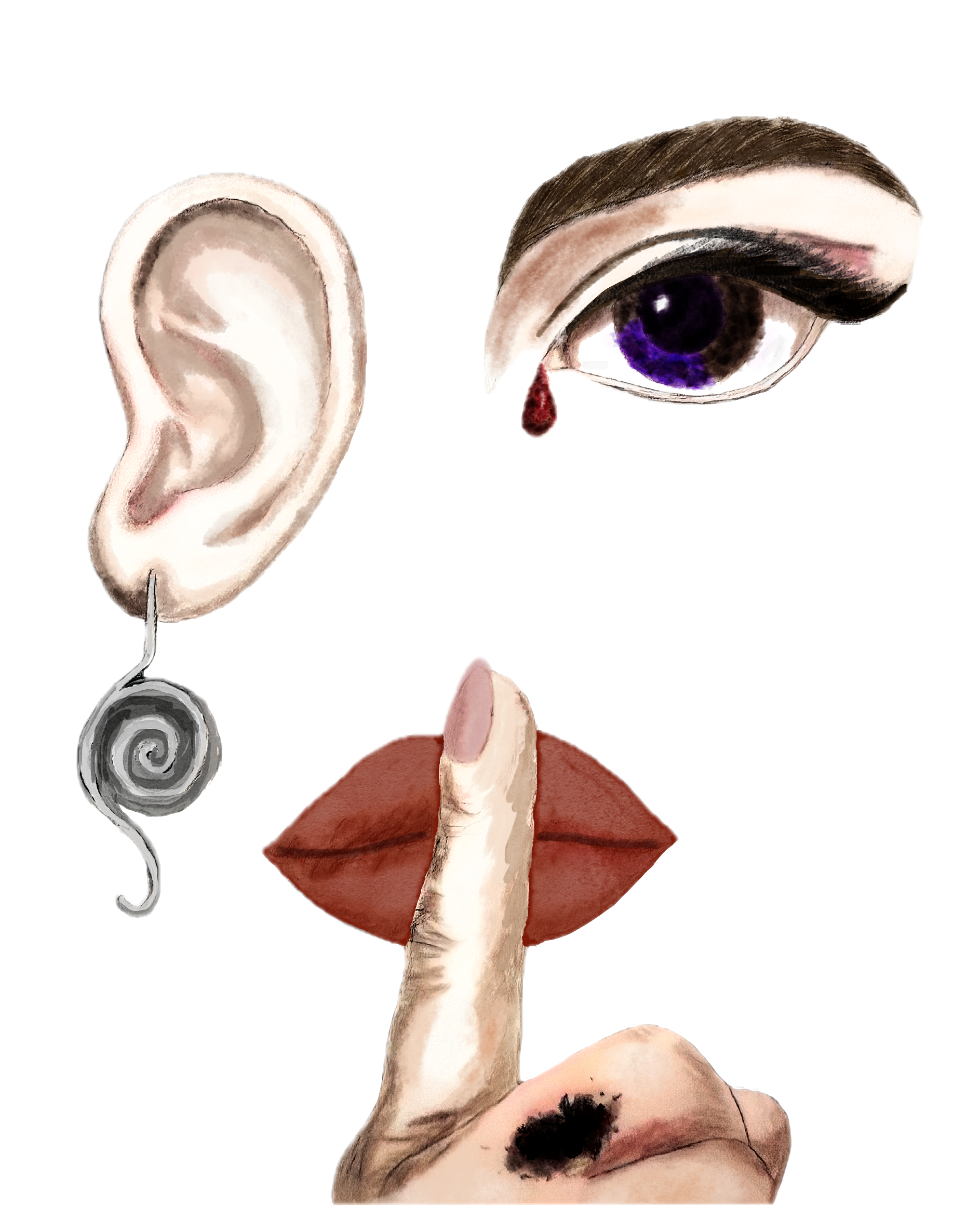 The Rosarium: The Klipa Veil cover art by M.S. Donovan. Becca Eye, Ingrid Ear, Sabine Mouth & Hand.