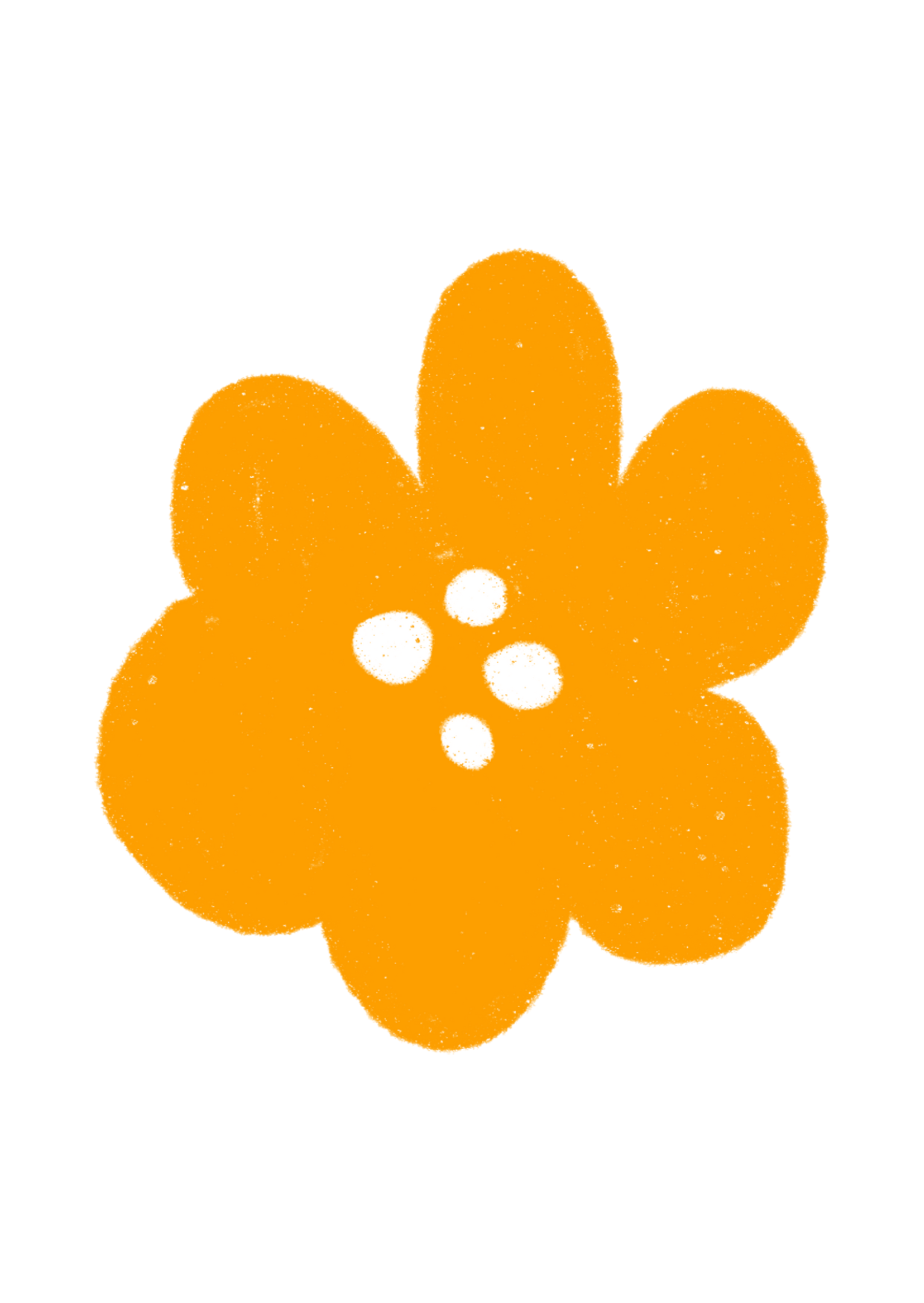 Simple illustration of an orange flower with five petals and white stamens against a black background.