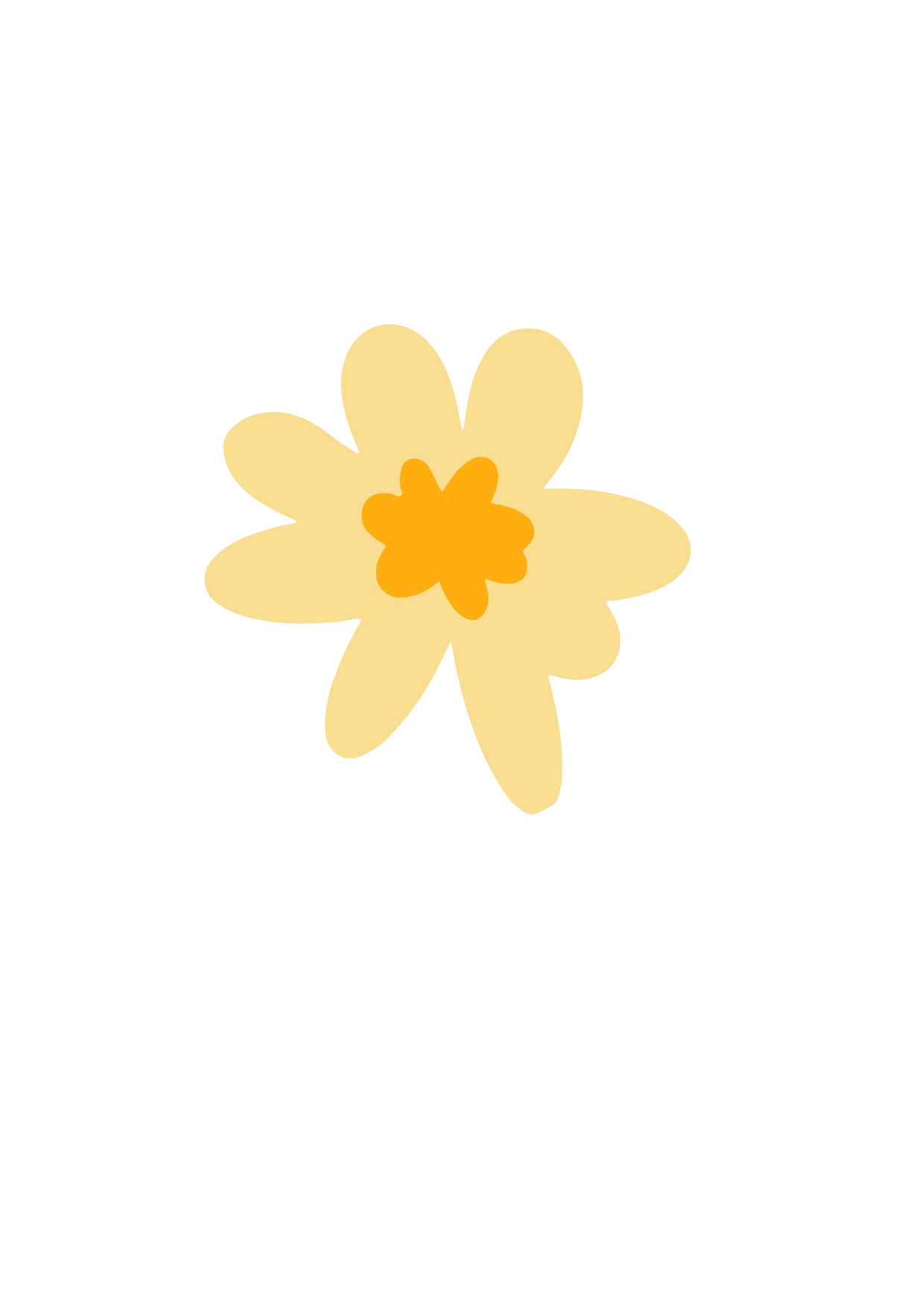 A simple, cartoon-style yellow flower with a darker orange center, set against a black background.