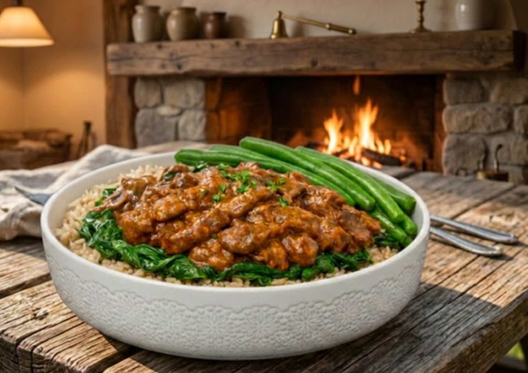 Wednesday 8 July - Beef Stroganoff on Brown Rice with Greens