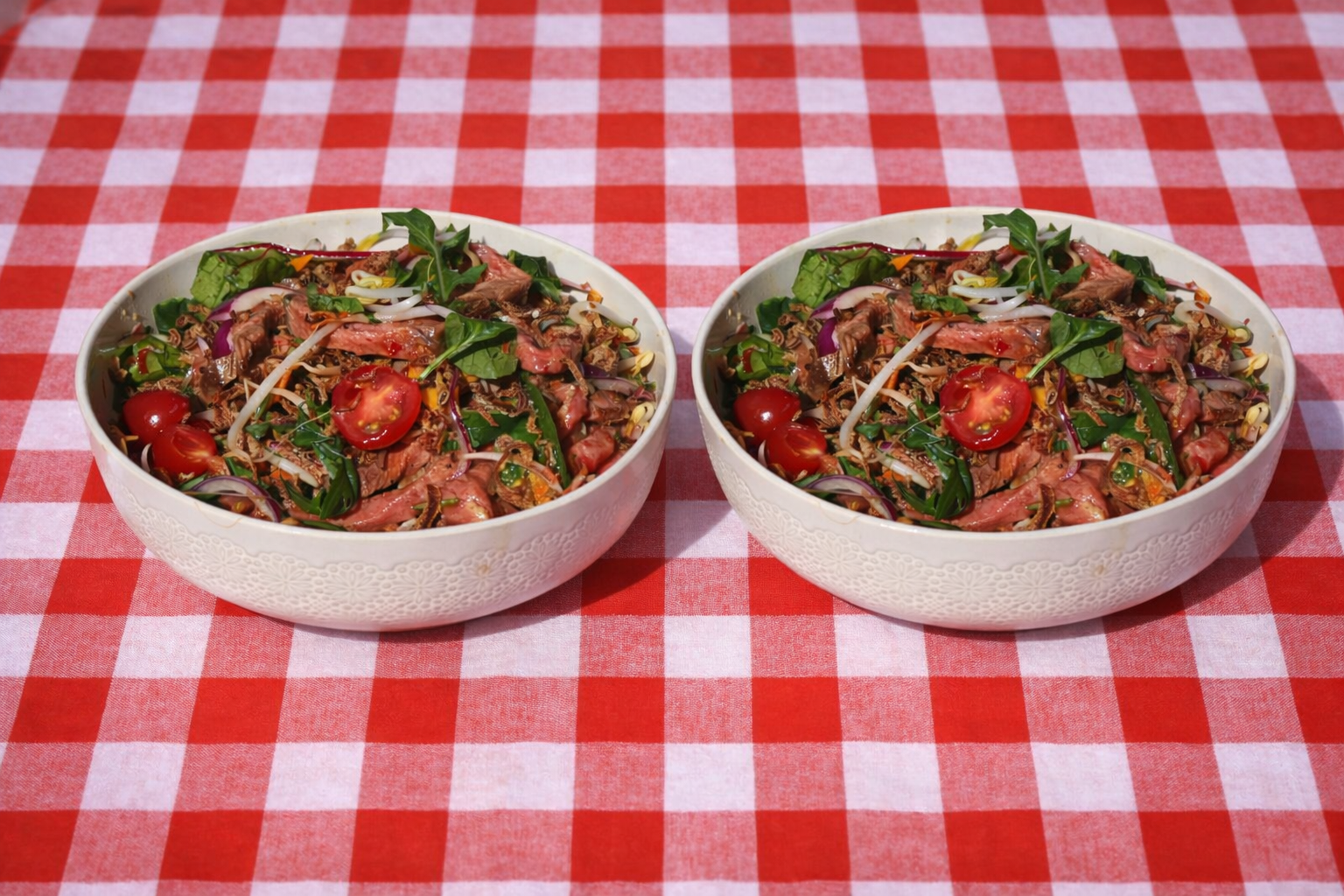 Couples Option - 2 x Chef's Thai Salad with Beef or Chicken, 2 x Chilled Water & 2 x Sweet Energy Bites