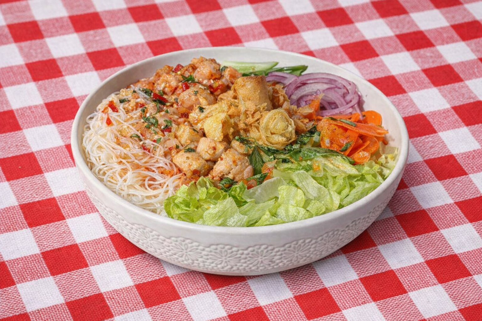 Single Serve Option: Chef's Vietnamese Salad with Beef or Chicken, Chilled Water & Sweet Energy Treat