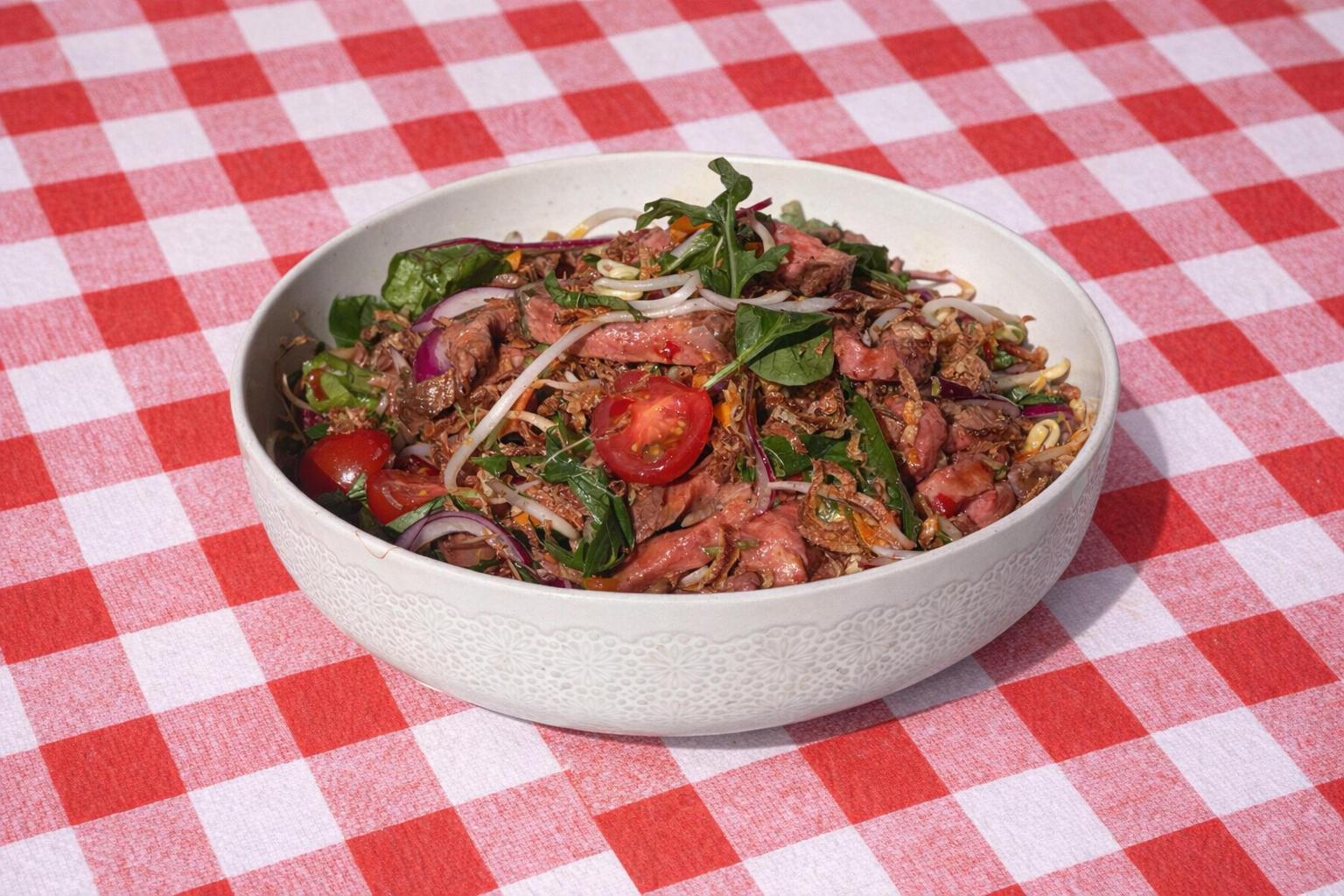 Single Serve Option - Chef's Thai Salad with Beef or Chicken, Chilled Water & Sweet Energy Bite