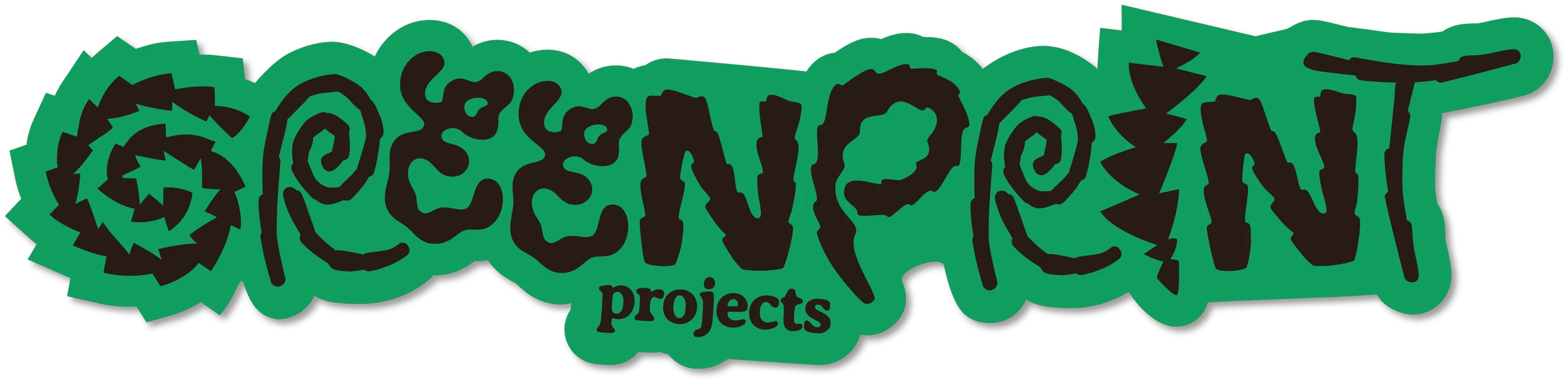 Decorative green and black graffiti-style logo reading “GreenPrint Projects.”