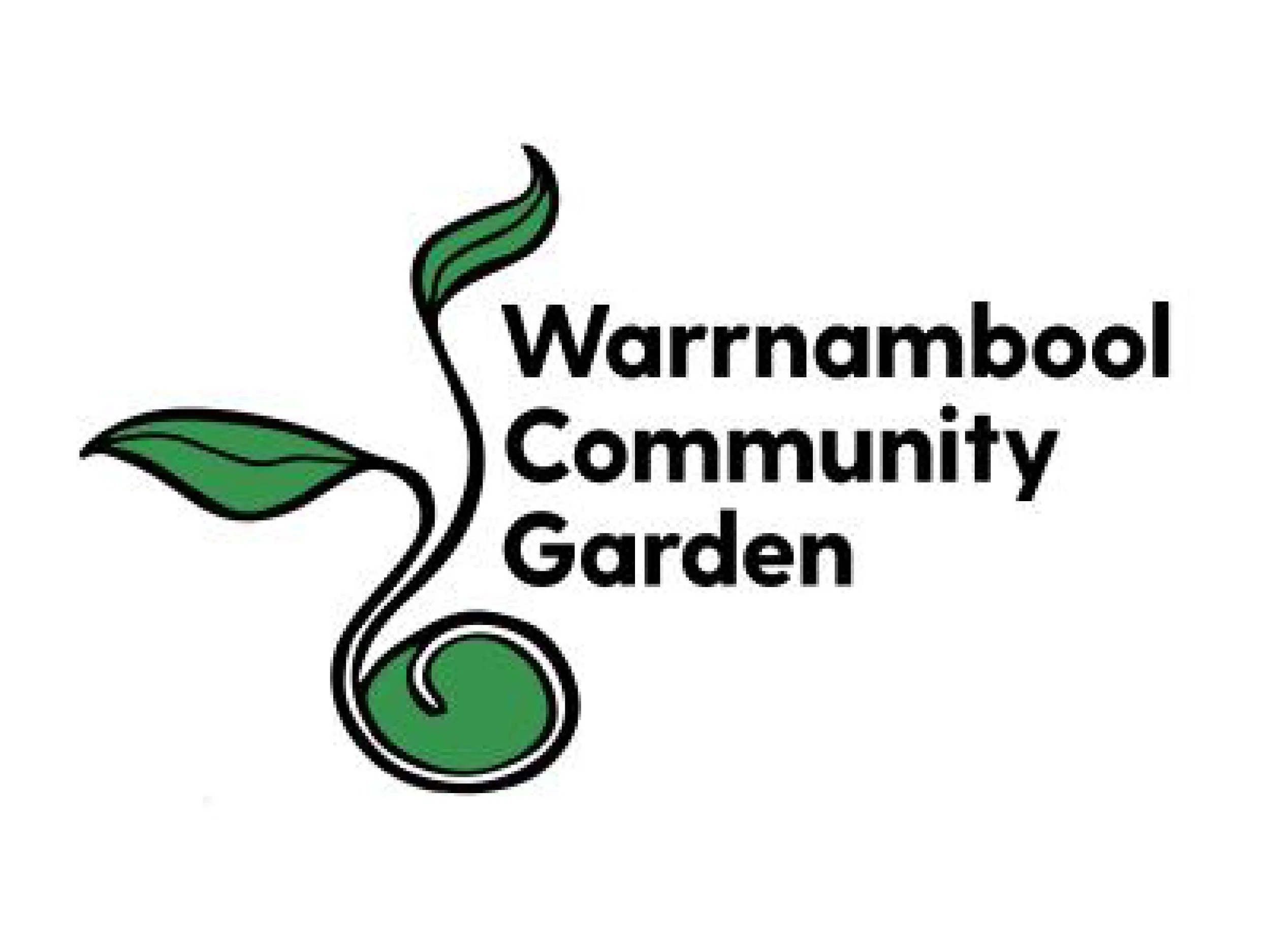 Warrnambool Community Garden logo with a stylized green plant and leaves