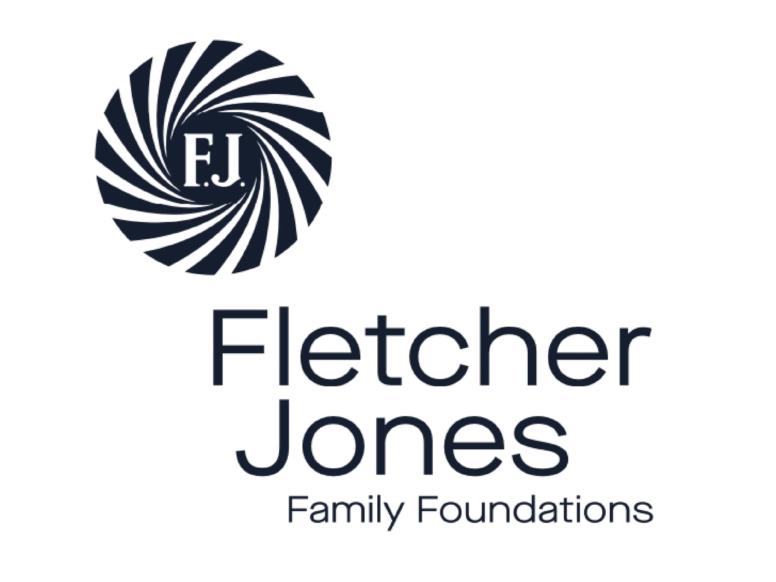 EJ Fletcher Jones Family Foundations logo with a navy spiral emblem