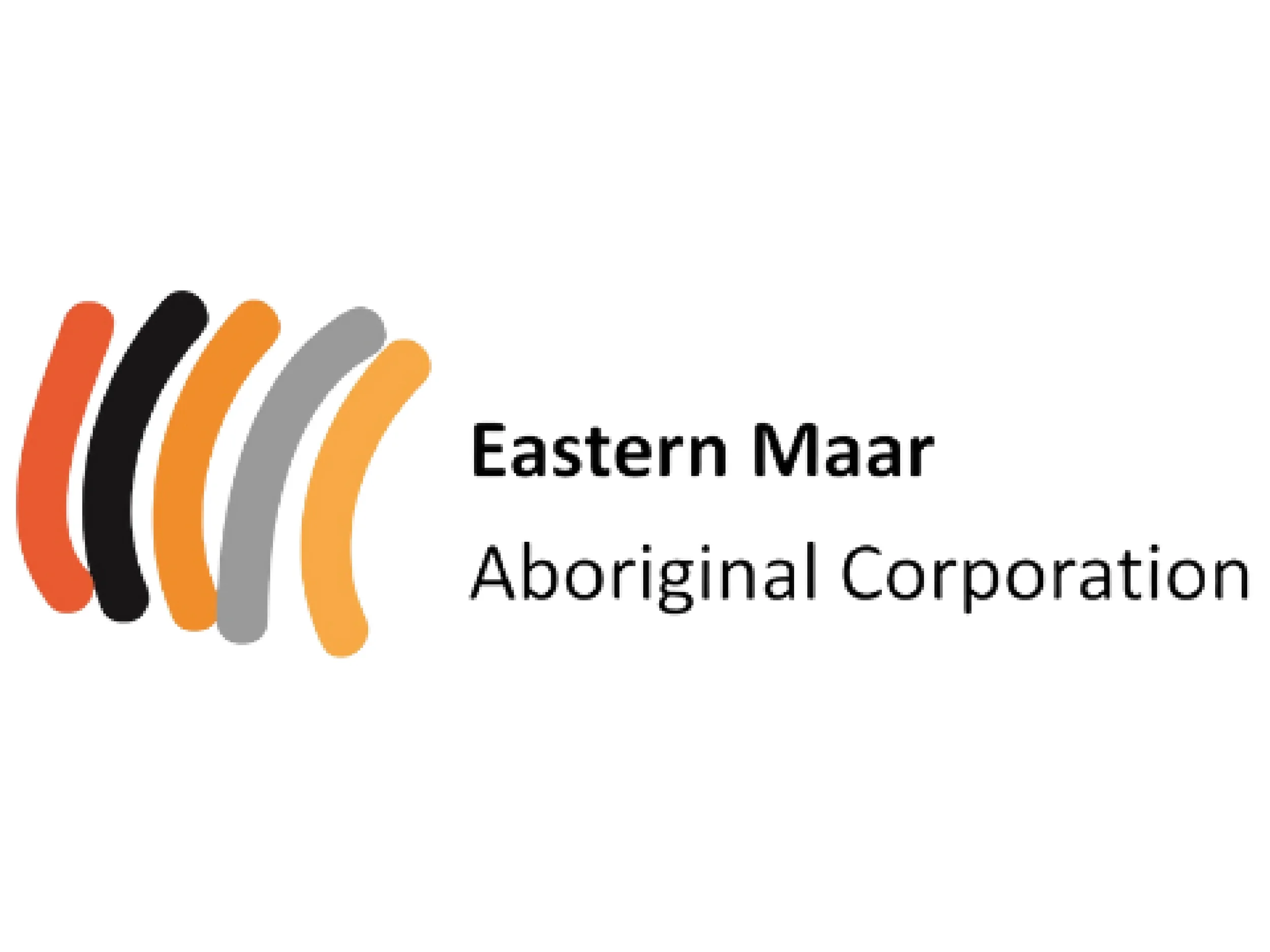 Eastern Maar Aboriginal Corporation logo with five colored curved strokes and black text