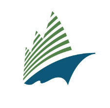 Abstract logo featuring green sweeping lines above a dark teal curved shape