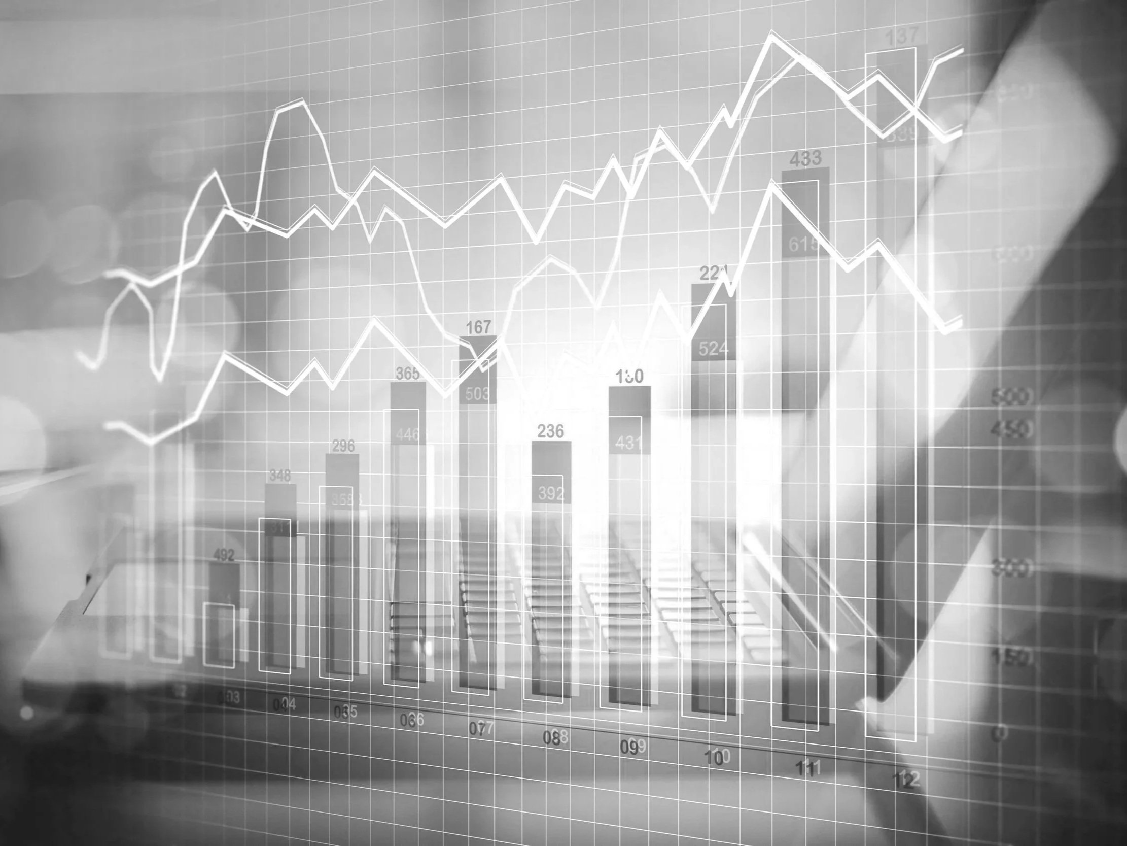 graphs visualising statistics in front of a semitransparent background