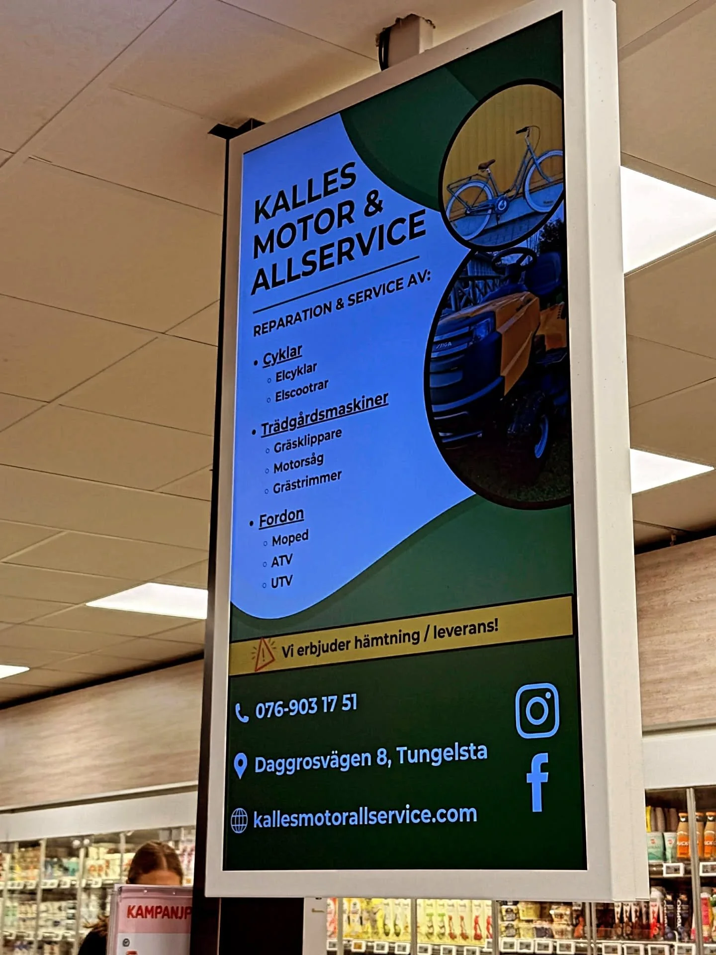 Nu ser ni oss p&aring; Hemk&ouml;p i V&auml;sterhaninge! 🛒✨

Beh&ouml;ver gr&auml;sklipparen en service inf&ouml;r s&auml;songen, eller har elcykeln b&ouml;rjat kr&aring;ngla? Vi p&aring; Kalles Motor &amp; Allservice hj&auml;lper dig med allt fr&ar