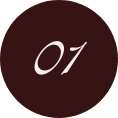 A dark brown circle with the white number '01' in the center.