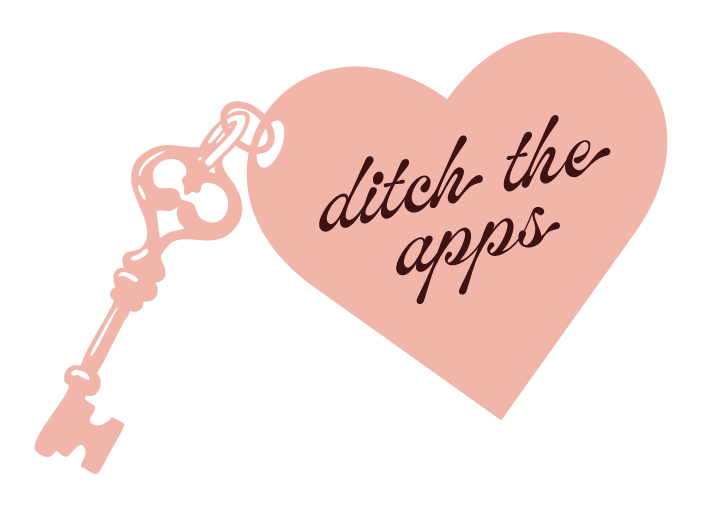 Pink heart-shaped keychain with the phrase 'ditch the apps' written inside.