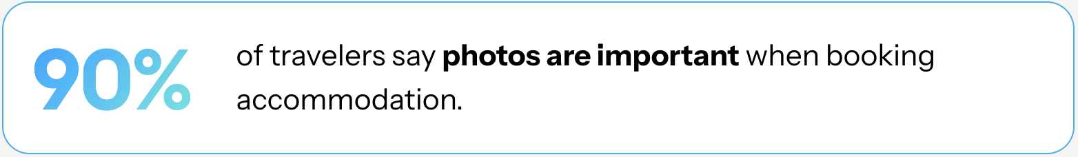 Graphic showing that 90% of travelers say photos are important when booking accommodation.