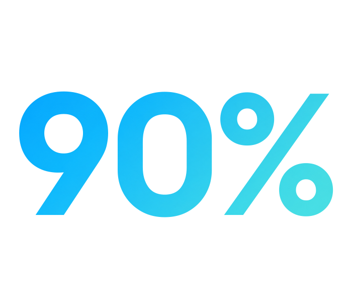 Large blue text displaying '90%'.