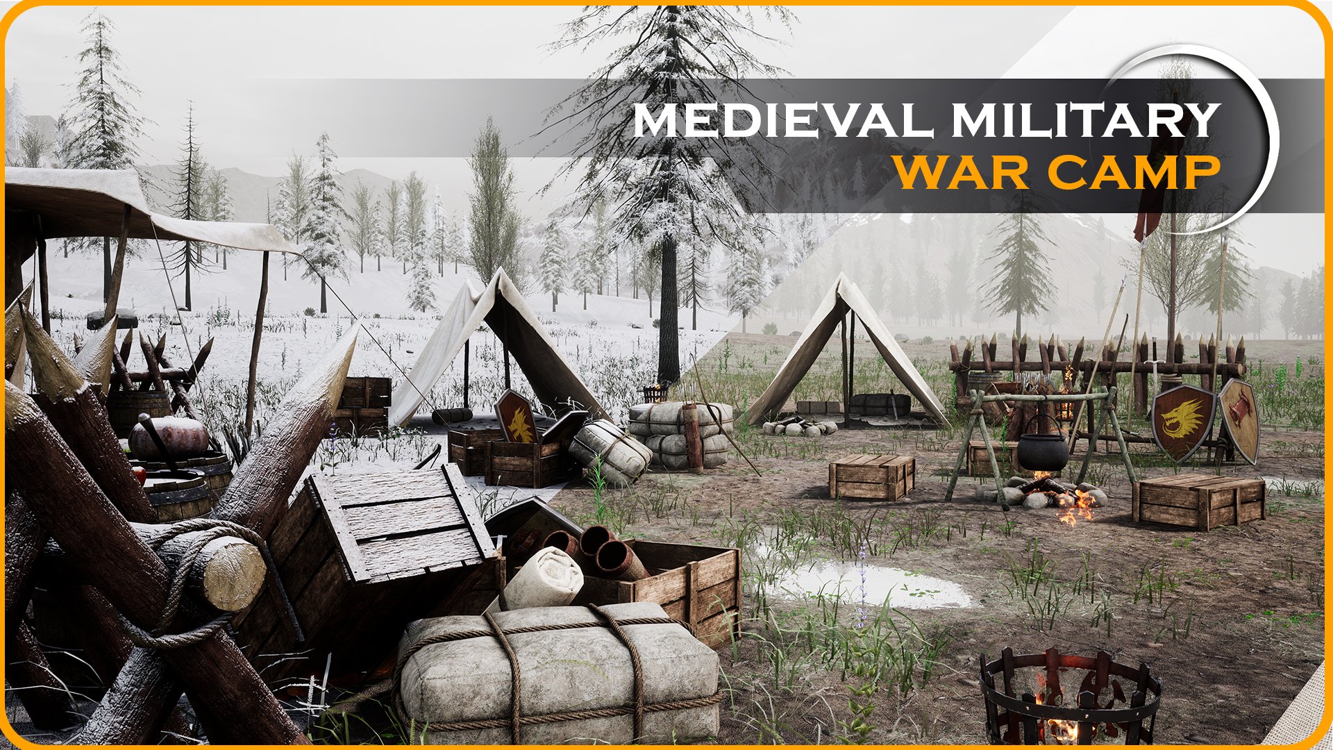 Medieval camp with snow