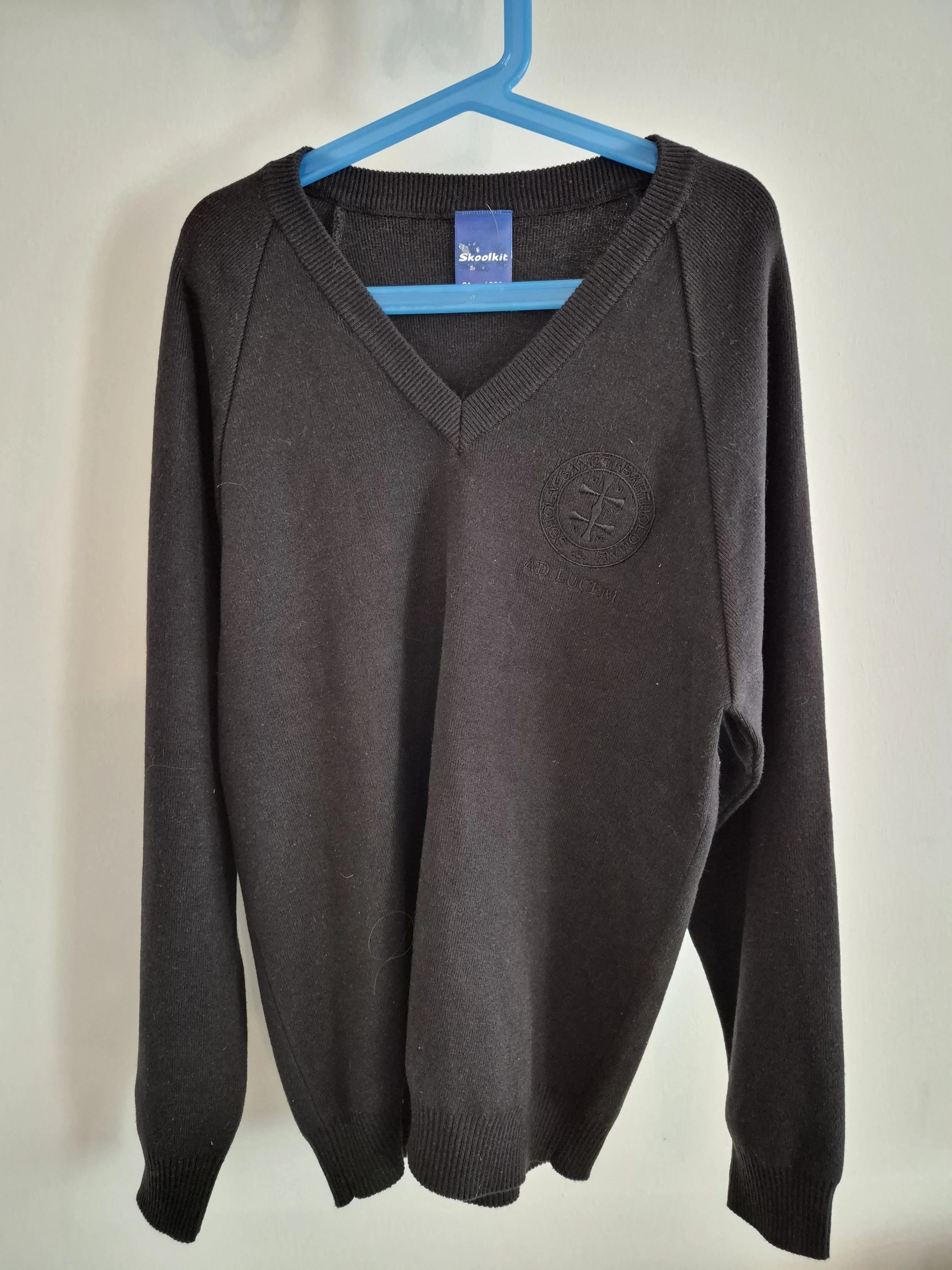 St Barts v-neck black jumper with school logo