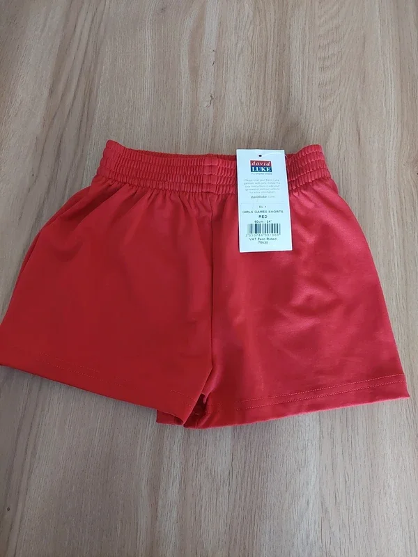 Girls red sports shorts. 24". David Luke