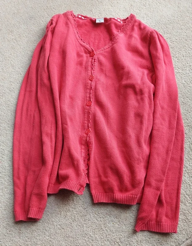 Girls, red school cardigan 11y