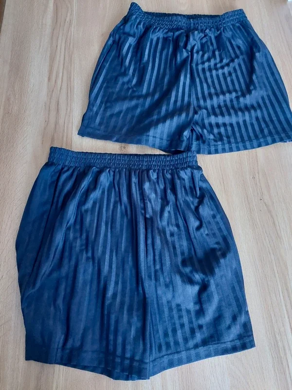 Blue sports shorts.
