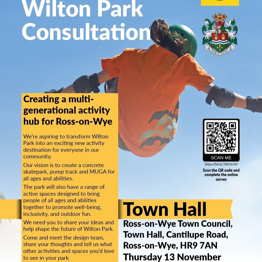 Heads up, Ross-on-Wye...HAPPENING NOW!
Wilton Park&rsquo;s getting a revamp, and there&rsquo;s talk of a new concrete skatepark, pump track and MUGA. This is your chance to have a say in how it&rsquo;s built and what goes in.
The design team will be 